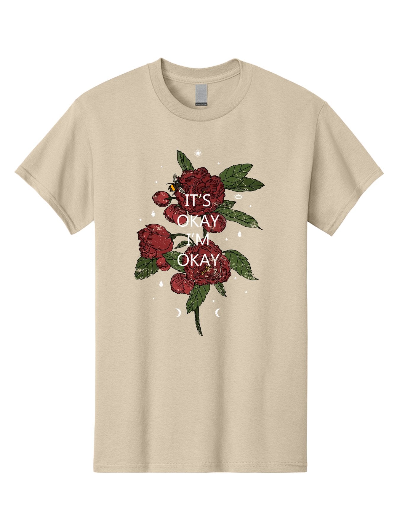 Its Okay Men'S Graphic Tee, 100% Cotton, Comfortable Casual Summer Wear, Machine Washable, Red Roses, Green Leaves, Affirmation Quote, Motivational Phrase, Mental Health Awareness, Self Care, Wellness, Floral Design, Inspirational Art Aae411 6