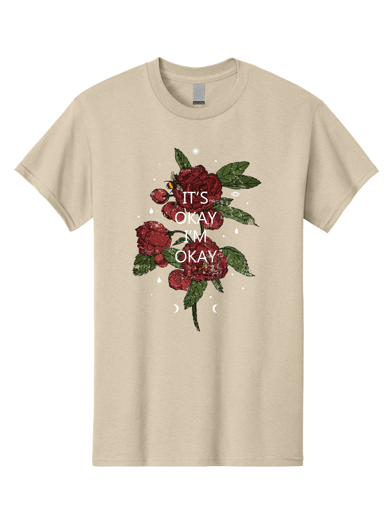 Its Okay Men'S Graphic Tee, 100% Cotton, Comfortable Casual Summer Wear, Machine Washable, Red Roses, Green Leaves, Affirmation Quote, Motivational Phrase, Mental Health Awareness, Self Care, Wellness, Floral Design, Inspirational Art Aae411 5