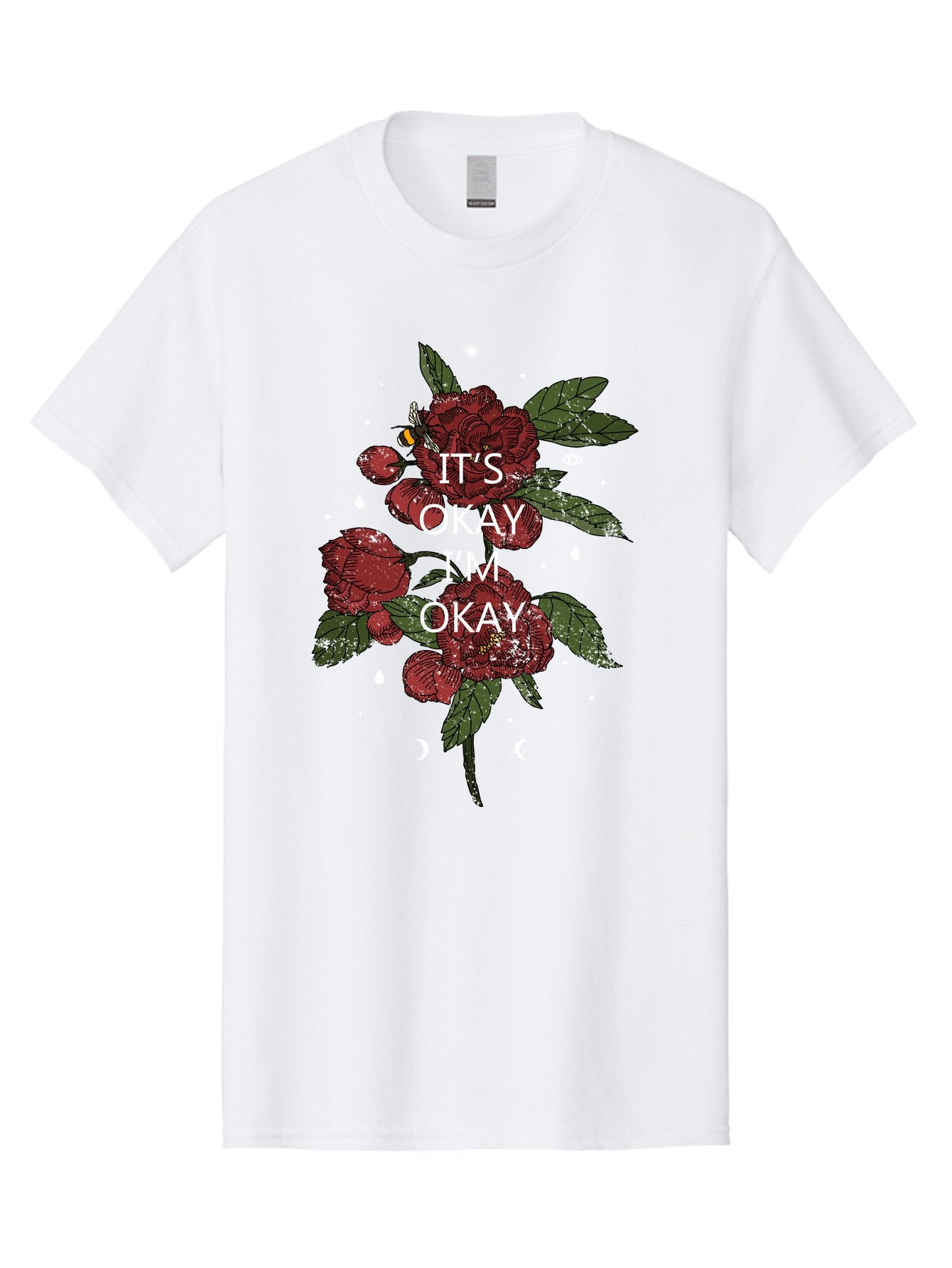 Its Okay Men'S Graphic Tee, 100% Cotton, Comfortable Casual Summer Wear, Machine Washable, Red Roses, Green Leaves, Affirmation Quote, Motivational Phrase, Mental Health Awareness, Self Care, Wellness, Floral Design, Inspirational Art Aae411 10