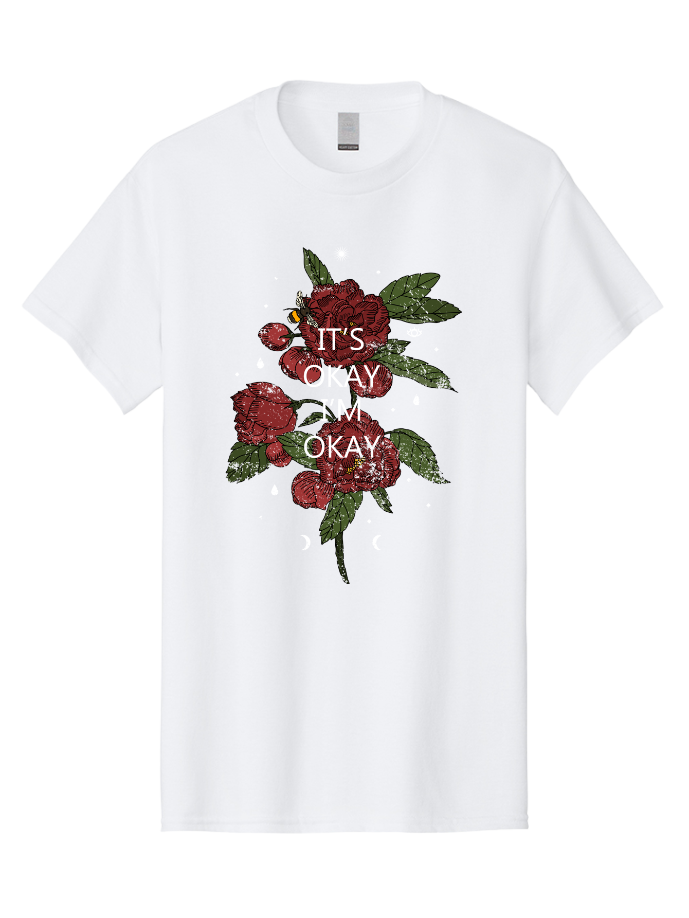 Its Okay Men'S Graphic Tee, 100% Cotton, Comfortable Casual Summer Wear, Machine Washable, Red Roses, Green Leaves, Affirmation Quote, Motivational Phrase, Mental Health Awareness, Self Care, Wellness, Floral Design, Inspirational Art Aae411 9