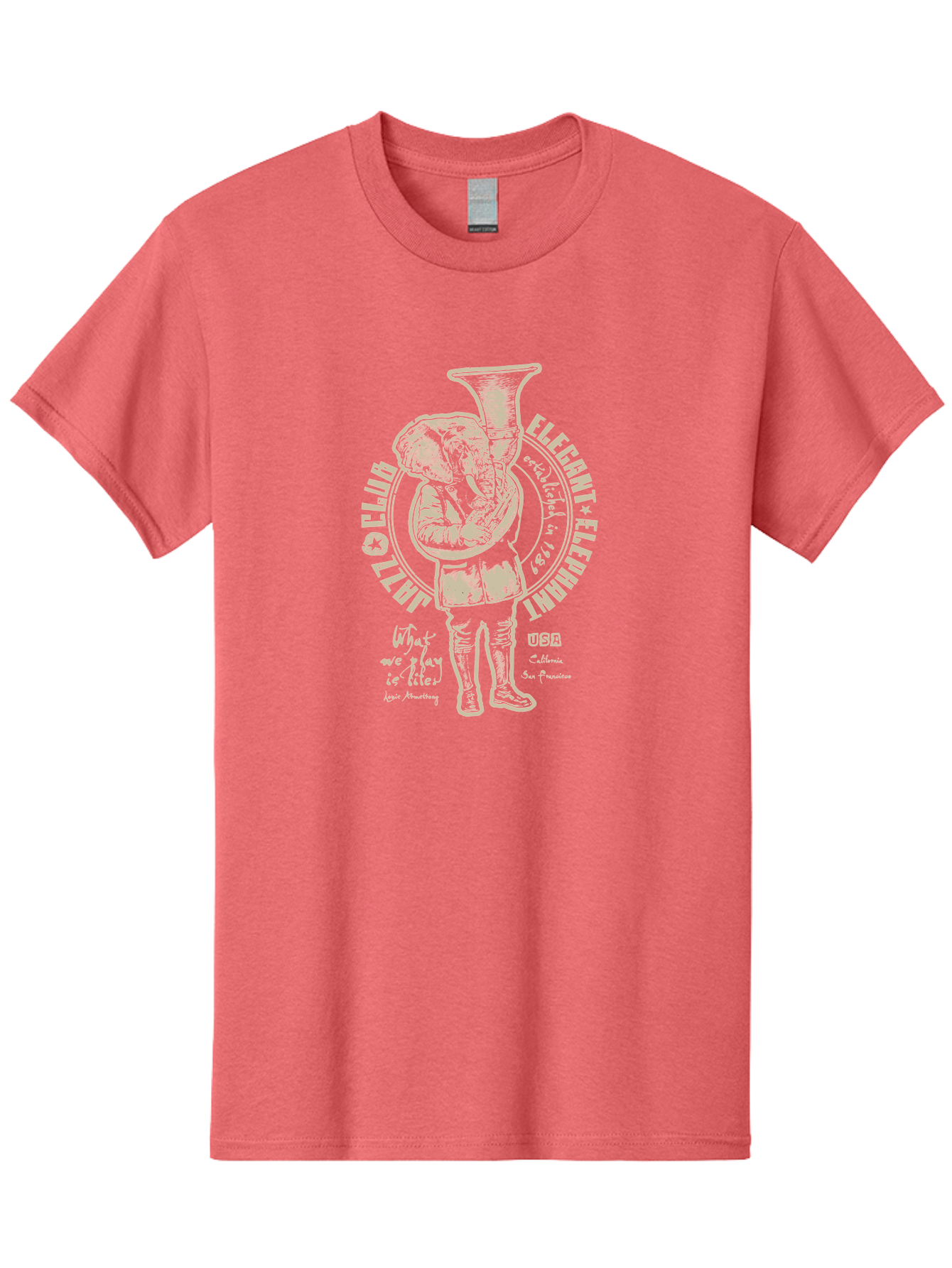 Jazz Club Elegant Elephant Men'S Graphic Tee, 100% Cotton, Comfortable Casual Summer Wear, Machine Washable, Elephant Playing Trumpet, Vintage Illustration, Unique Design, Elegant Typography, Quirky Art, Circus Theme, Playful Graphics, Aae423