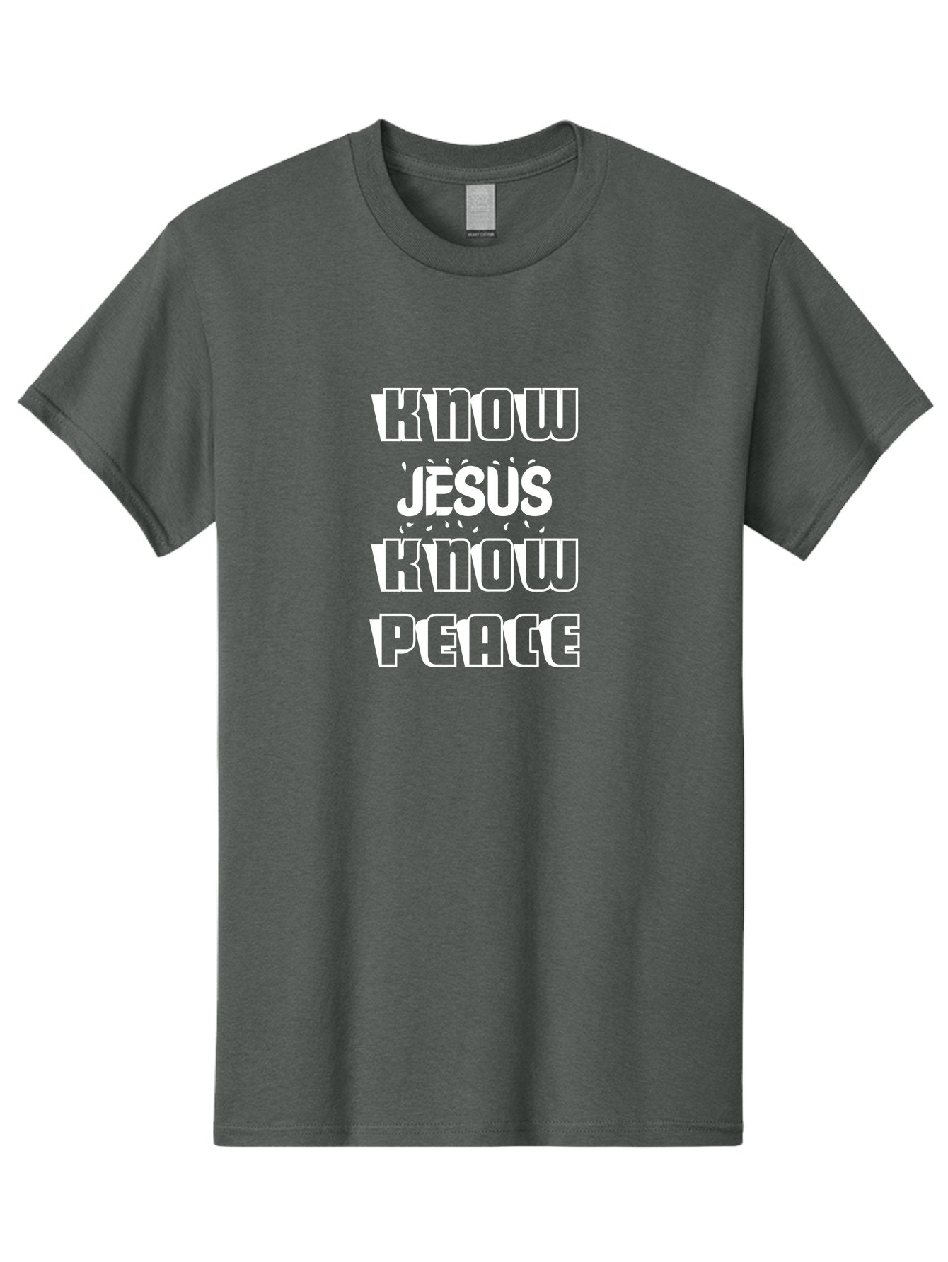Know Jesus Know Peace Men'S Graphic Tee, 100% Cotton, Comfortable Casual Summer Wear, Machine Washable, Inspirational Quote, Faith-Based Message, Christian Values, Know Jesus Know Peace, Motivational Phrase, Spiritual Guidance, Jesus Christ, Aae437 15