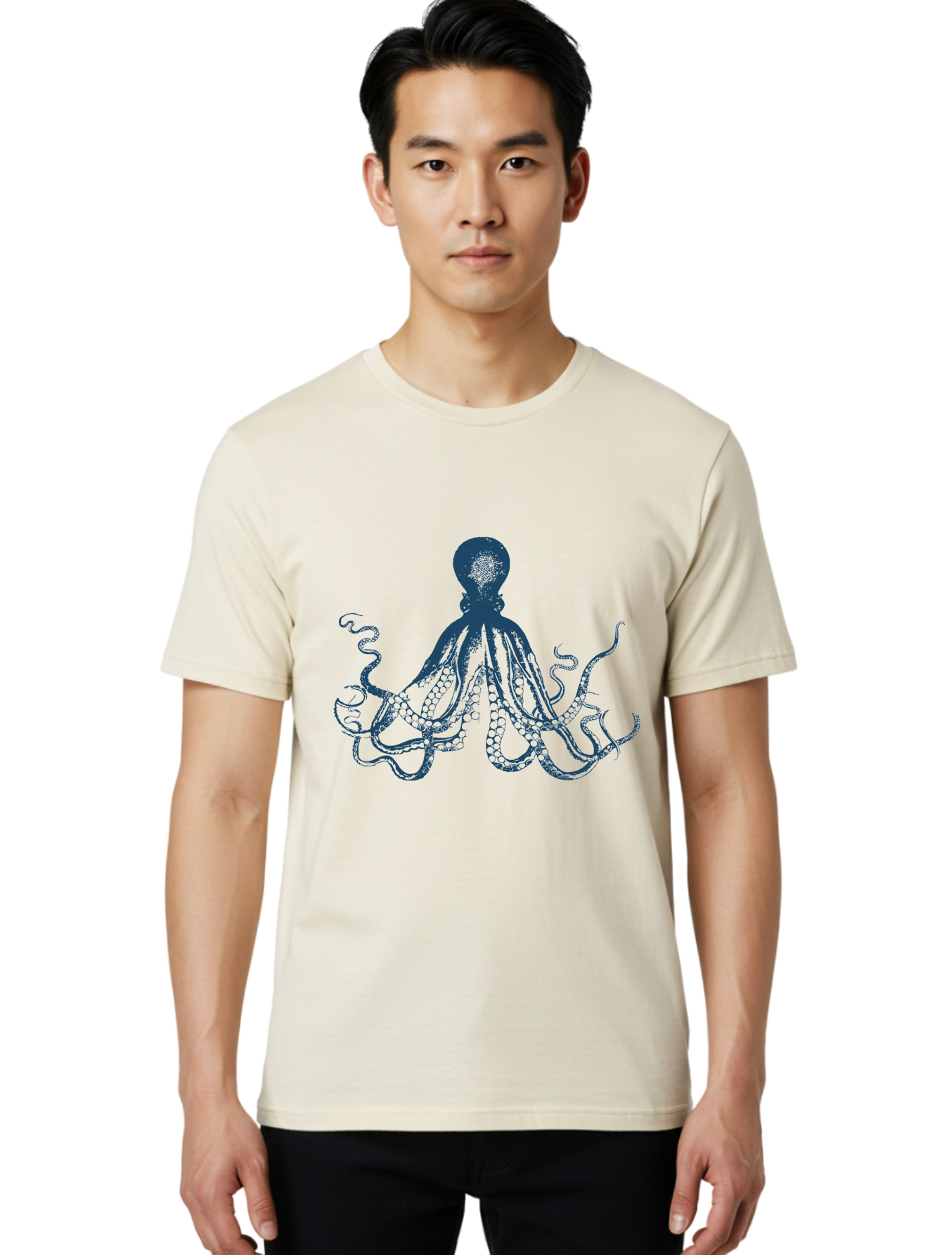 Kraken Octopus Men'S Graphic Tee, 100% Cotton, Comfortable Casual Summer Wear, Machine Washable, Octopus Illustration, Dark Blue Octopus, Underwater Creature, Ocean Animal, Sea Life, Squid-Like, Eight Arms, Suckers, Tentacles, Marine Biology Aae438 24