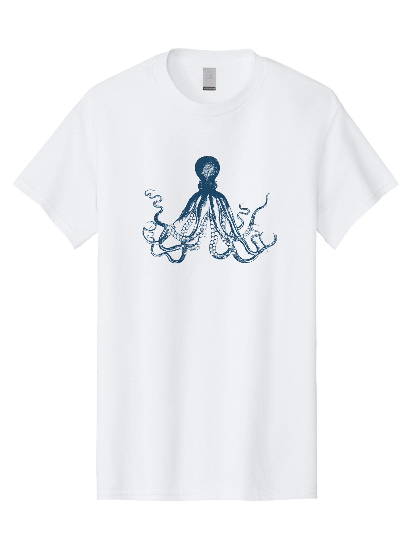 Kraken Octopus Men'S Graphic Tee, 100% Cotton, Comfortable Casual Summer Wear, Machine Washable, Octopus Illustration, Dark Blue Octopus, Underwater Creature, Ocean Animal, Sea Life, Squid-Like, Eight Arms, Suckers, Tentacles, Marine Biology Aae438