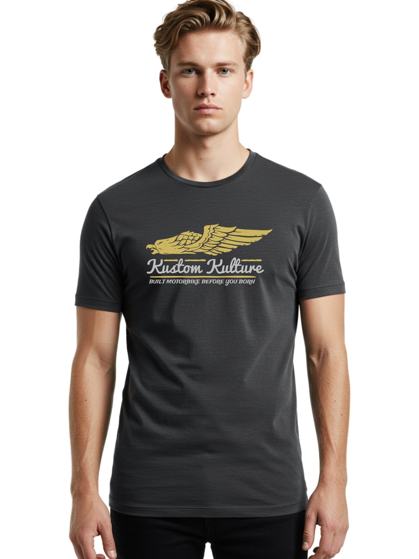 Kustom Kulture Eagle Men'S Graphic Tee, 100% Cotton, Comfortable Casual Summer Wear, Machine Washable, Eagle Logo, Kustom Kulture, Custom Motorcycle Culture, Motorbike Enthusiasts, Built Motorbike Before You Born, Vintage Motorcycle, Aae439 24