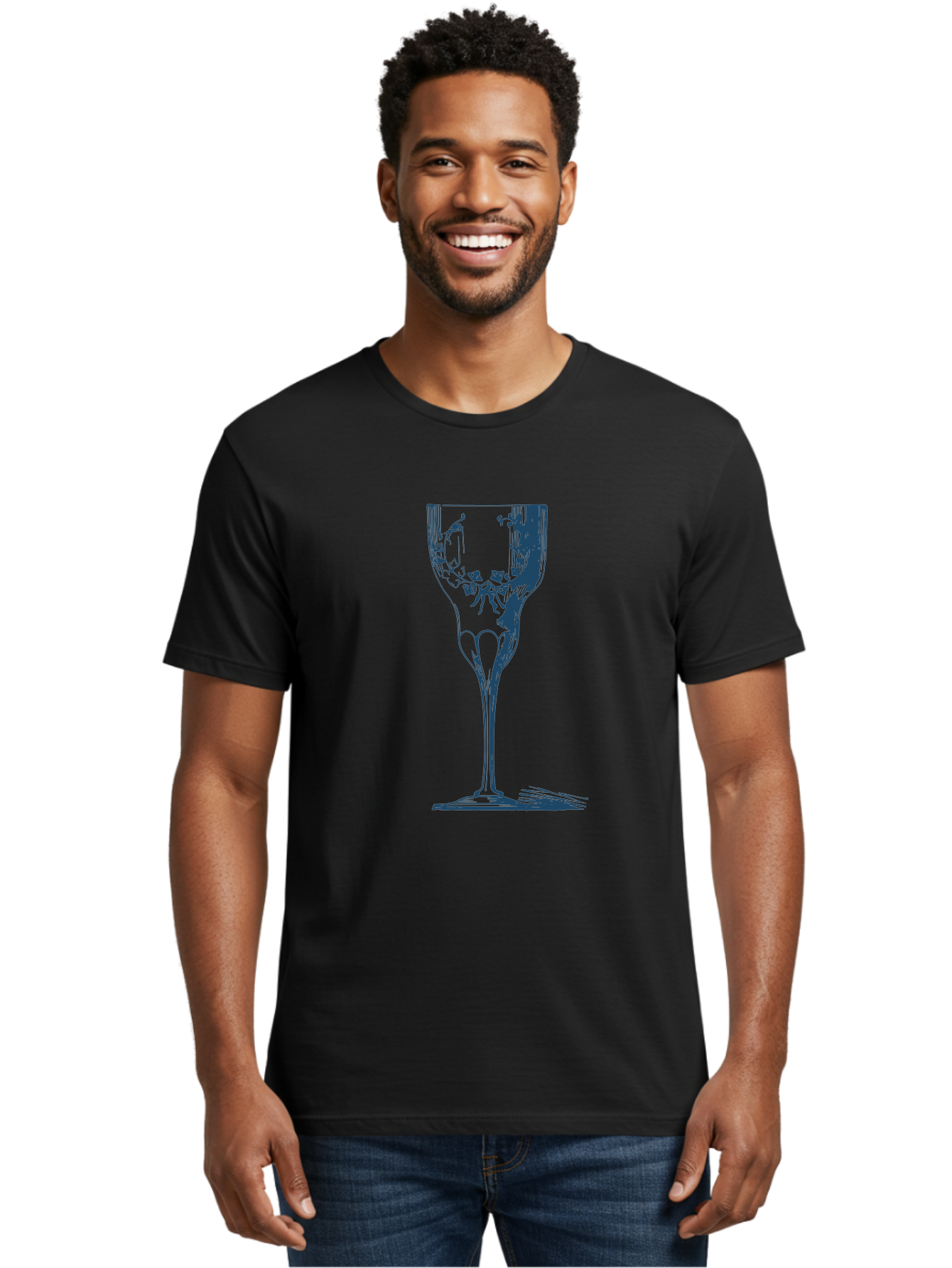 Laced Vine Crystal Glass Men'S Graphic Tee, 100% Cotton, Comfortable Casual Summer Wear, Machine Washable, Wine Glass, Broken Glass, Shattered Glass, Abstract Art, Dark Blue Illustration, Modern Design, Luxury Lifestyle, Elegant Glassware, Aae442 18