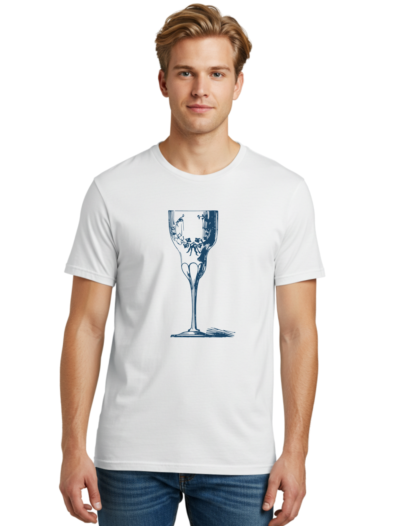 Laced Vine Crystal Glass Men'S Graphic Tee, 100% Cotton, Comfortable Casual Summer Wear, Machine Washable, Wine Glass, Broken Glass, Shattered Glass, Abstract Art, Dark Blue Illustration, Modern Design, Luxury Lifestyle, Elegant Glassware, Aae442 8