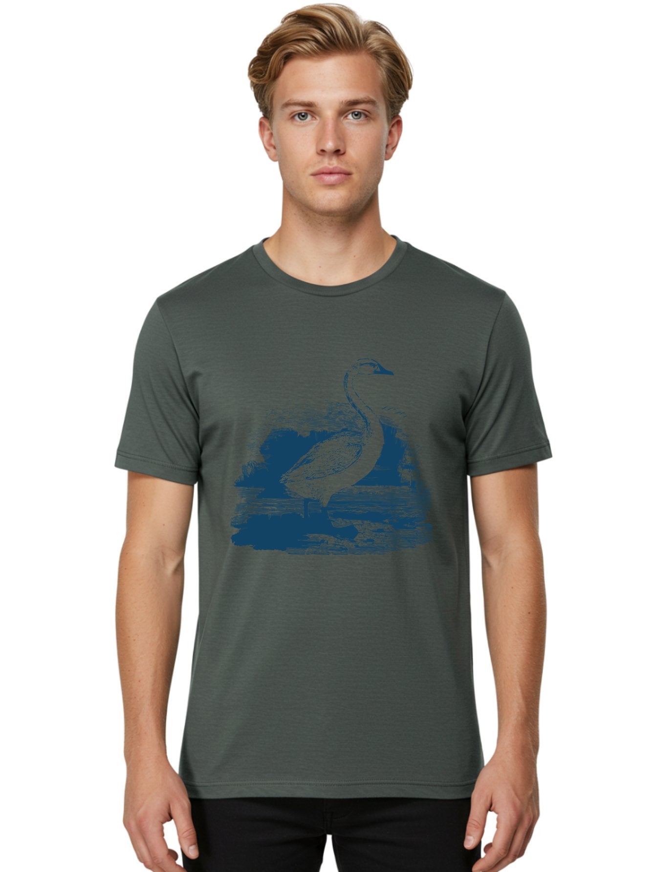 Lakeborn Swan Men'S Graphic Tee, 100% Cotton, Comfortable Casual Summer Wear, Machine Washable, Duck, Waterfowl, Bird Illustration, Graphic Art, Simple Design, Minimalist Style, Monochrome Effect, Wildlife, Nature Aae443 20