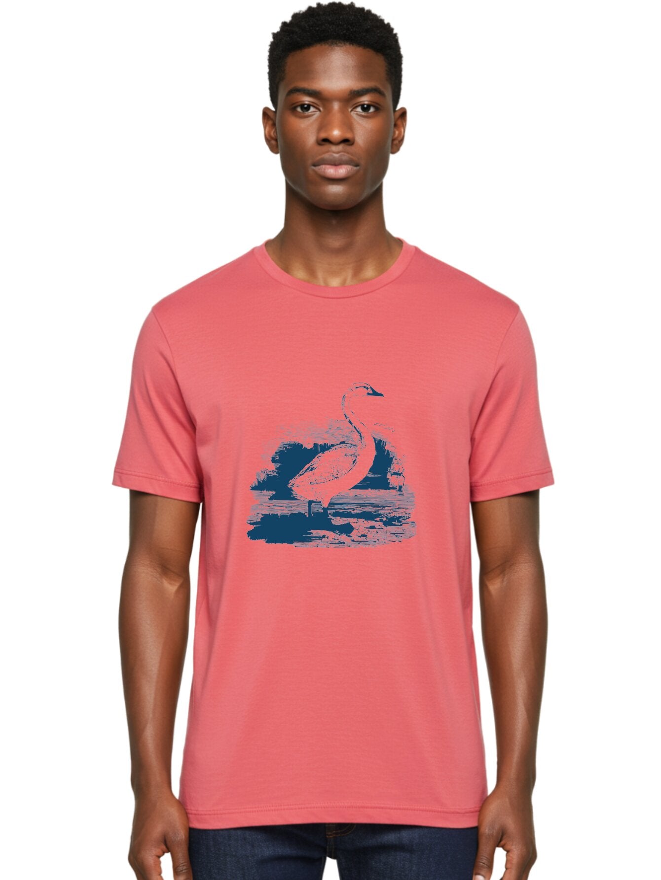 Lakeborn Swan Men'S Graphic Tee, 100% Cotton, Comfortable Casual Summer Wear, Machine Washable, Duck, Waterfowl, Bird Illustration, Graphic Art, Simple Design, Minimalist Style, Monochrome Effect, Wildlife, Nature Aae443 30