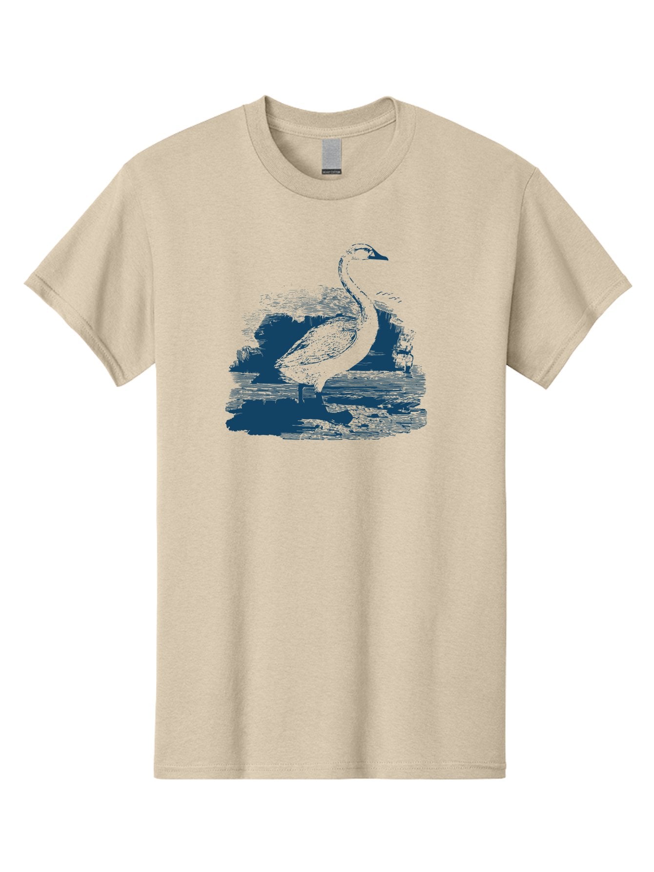 Lakeborn Swan Men'S Graphic Tee, 100% Cotton, Comfortable Casual Summer Wear, Machine Washable, Duck, Waterfowl, Bird Illustration, Graphic Art, Simple Design, Minimalist Style, Monochrome Effect, Wildlife, Nature Aae443 3