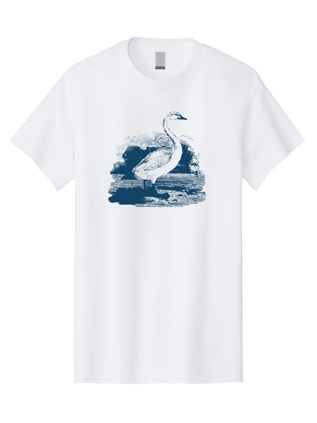 Lakeborn Swan Men'S Graphic Tee, 100% Cotton, Comfortable Casual Summer Wear, Machine Washable, Duck, Waterfowl, Bird Illustration, Graphic Art, Simple Design, Minimalist Style, Monochrome Effect, Wildlife, Nature Aae443 5