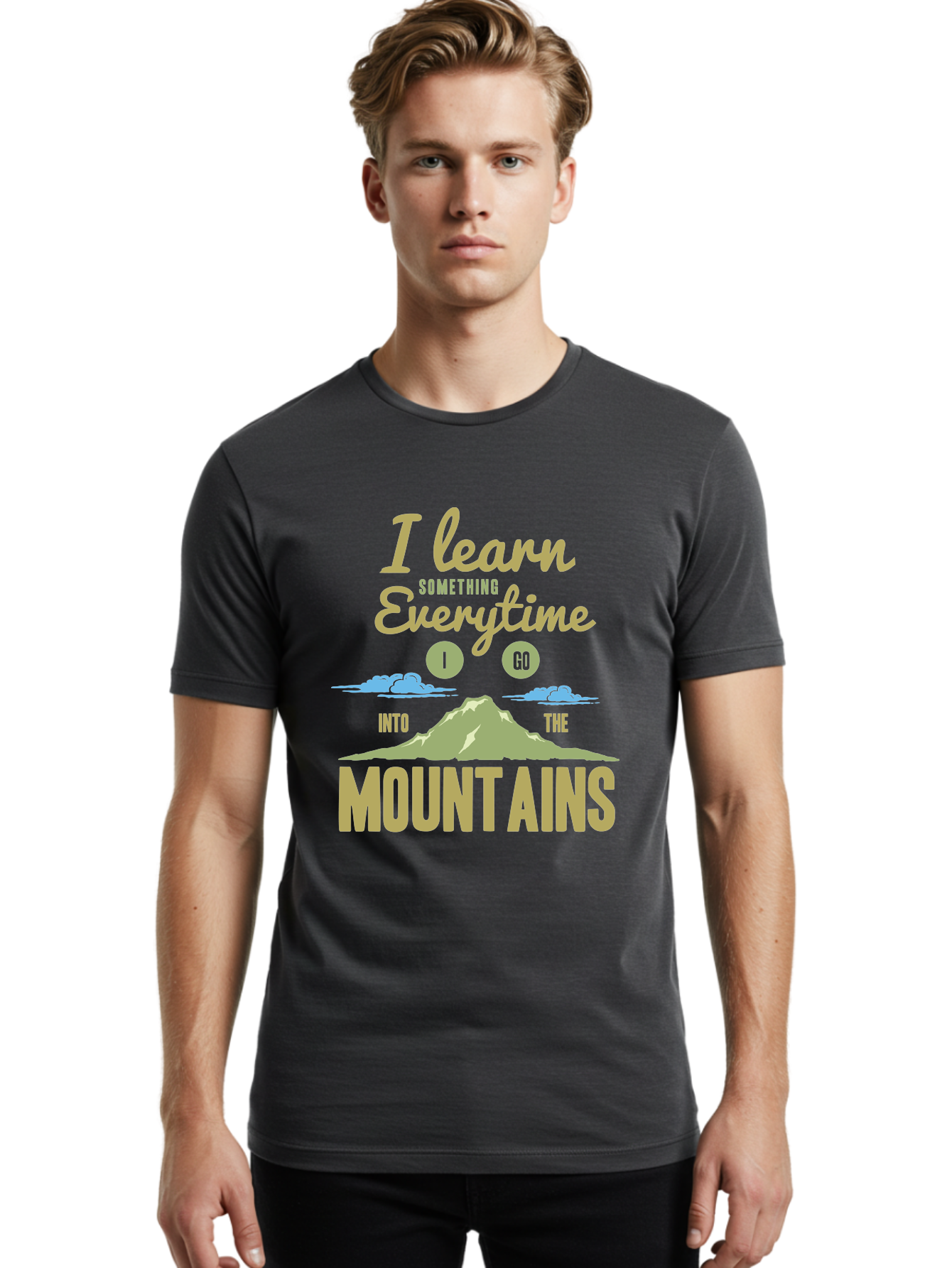 Learn From The Mountains Men'S Graphic Tee, 100% Cotton, Comfortable Casual Summer Wear, Machine Washable, Motivational Quote, Inspirational Message, Mountain Landscape, Personal Growth, Self-Improvement, Outdoors Adventure, Hiking, Aae445 16