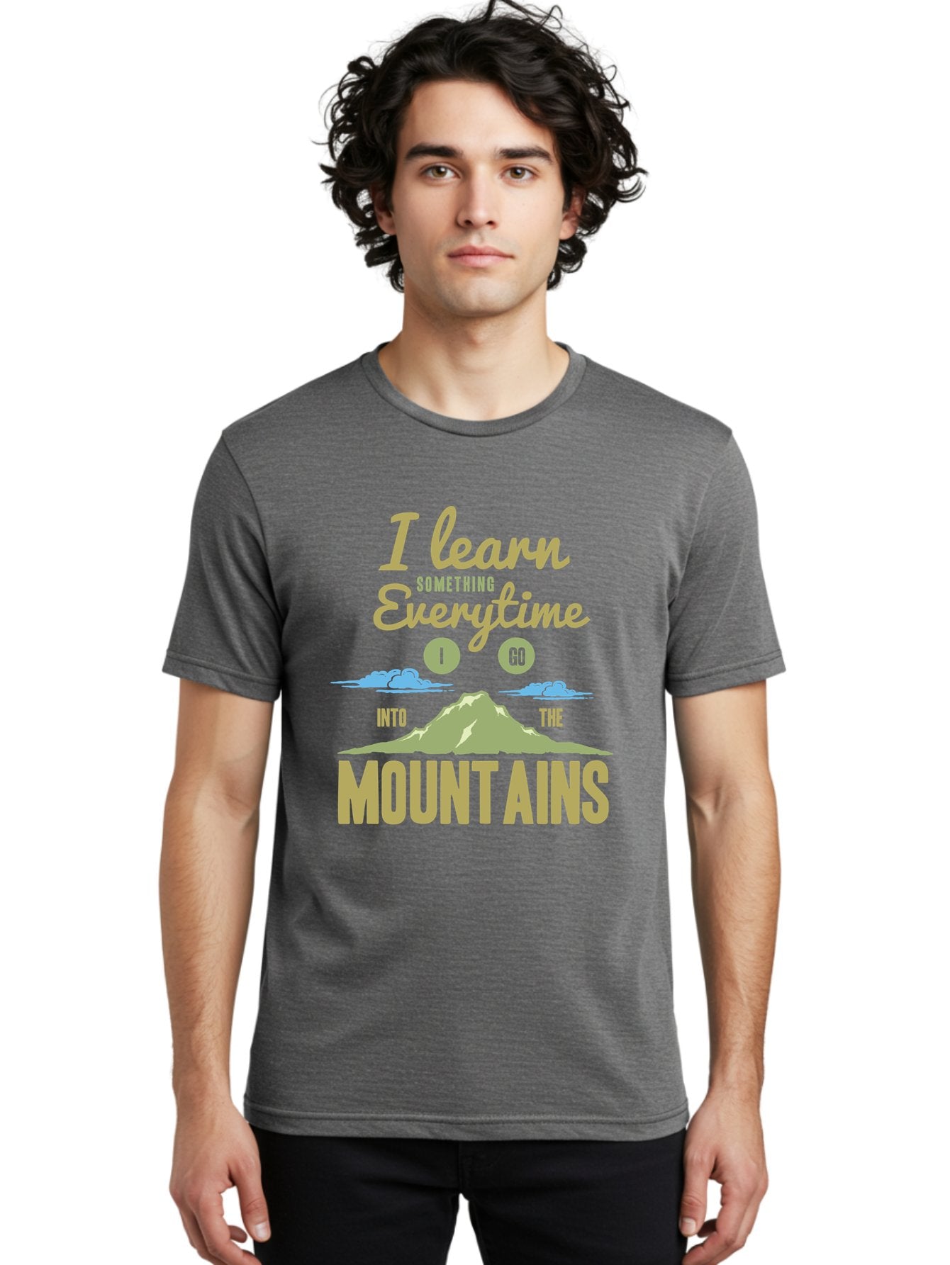 Learn From The Mountains Men'S Graphic Tee, 100% Cotton, Comfortable Casual Summer Wear, Machine Washable, Motivational Quote, Inspirational Message, Mountain Landscape, Personal Growth, Self-Improvement, Outdoors Adventure, Hiking, Aae445 17