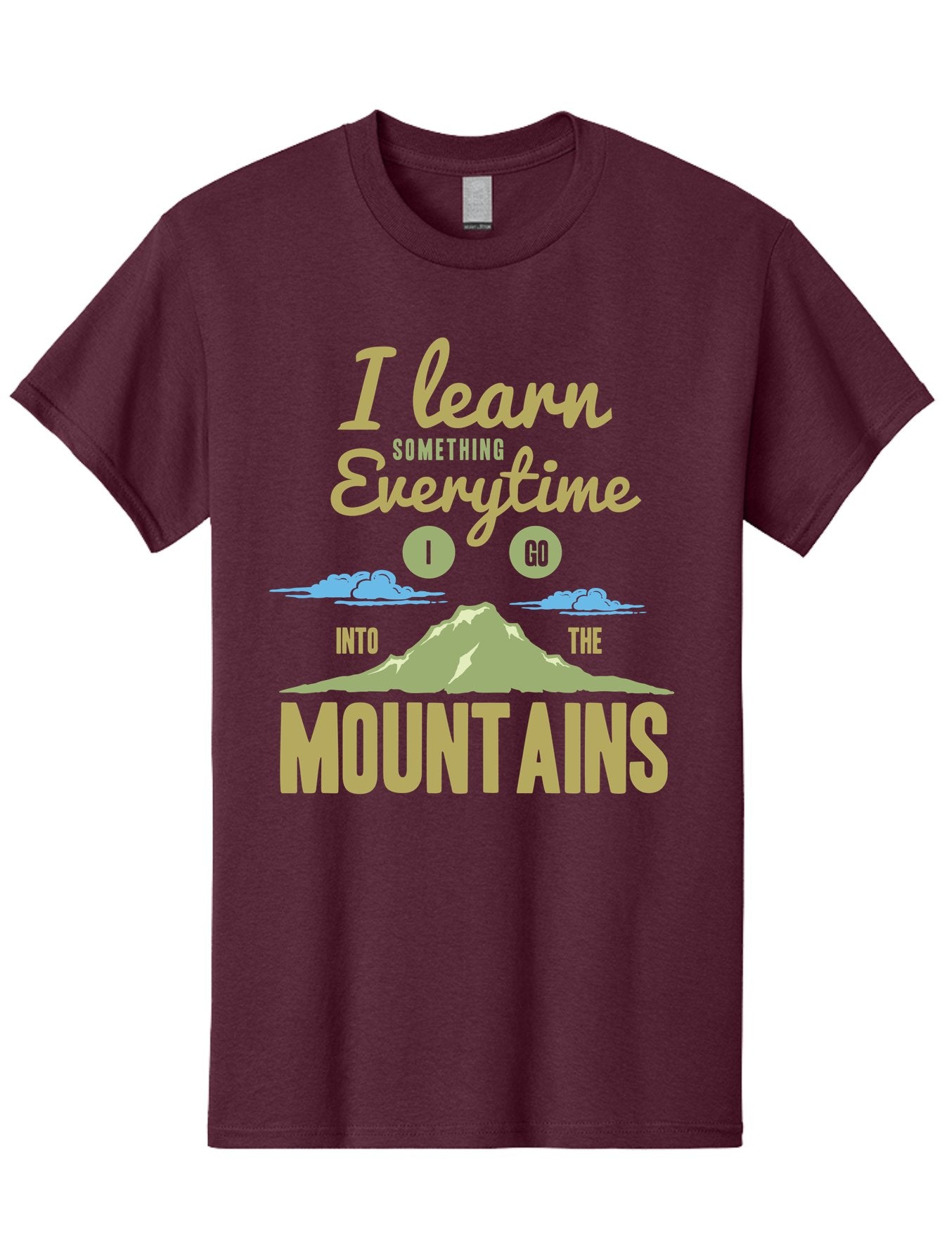 Learn From The Mountains Men'S Graphic Tee, 100% Cotton, Comfortable Casual Summer Wear, Machine Washable, Motivational Quote, Inspirational Message, Mountain Landscape, Personal Growth, Self-Improvement, Outdoors Adventure, Hiking, Aae445