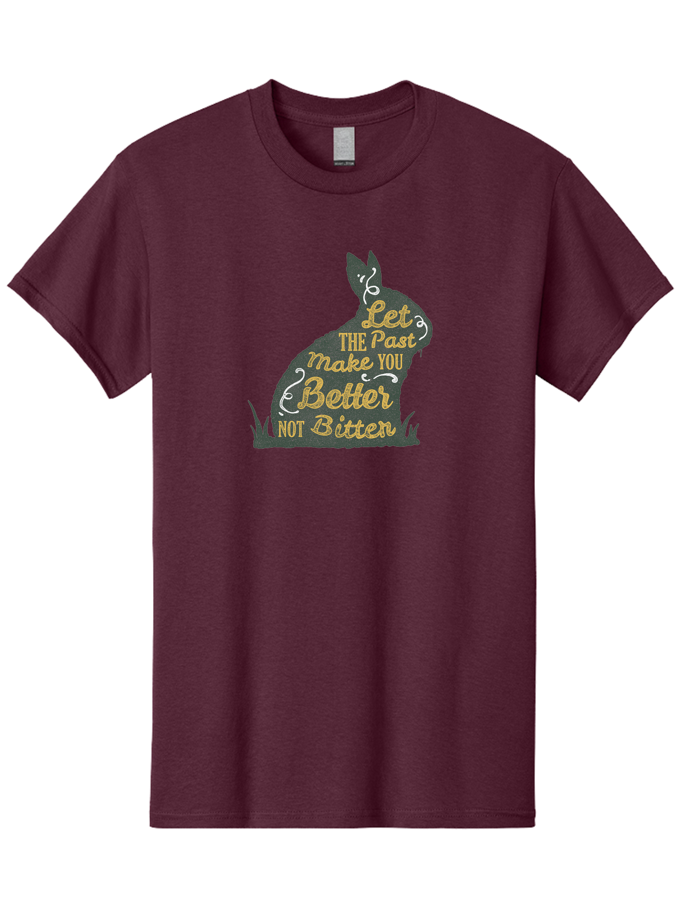 Let The Past Make You Better Not Bitter Men'S Graphic Tee, 100% Cotton, Comfortable Casual Summer Wear, Machine Washable, Inspirational Quote, Motivational Phrase, Rabbit Silhouette, Yellow Typography, White Swirls, Grassy Base, Aae448 27
