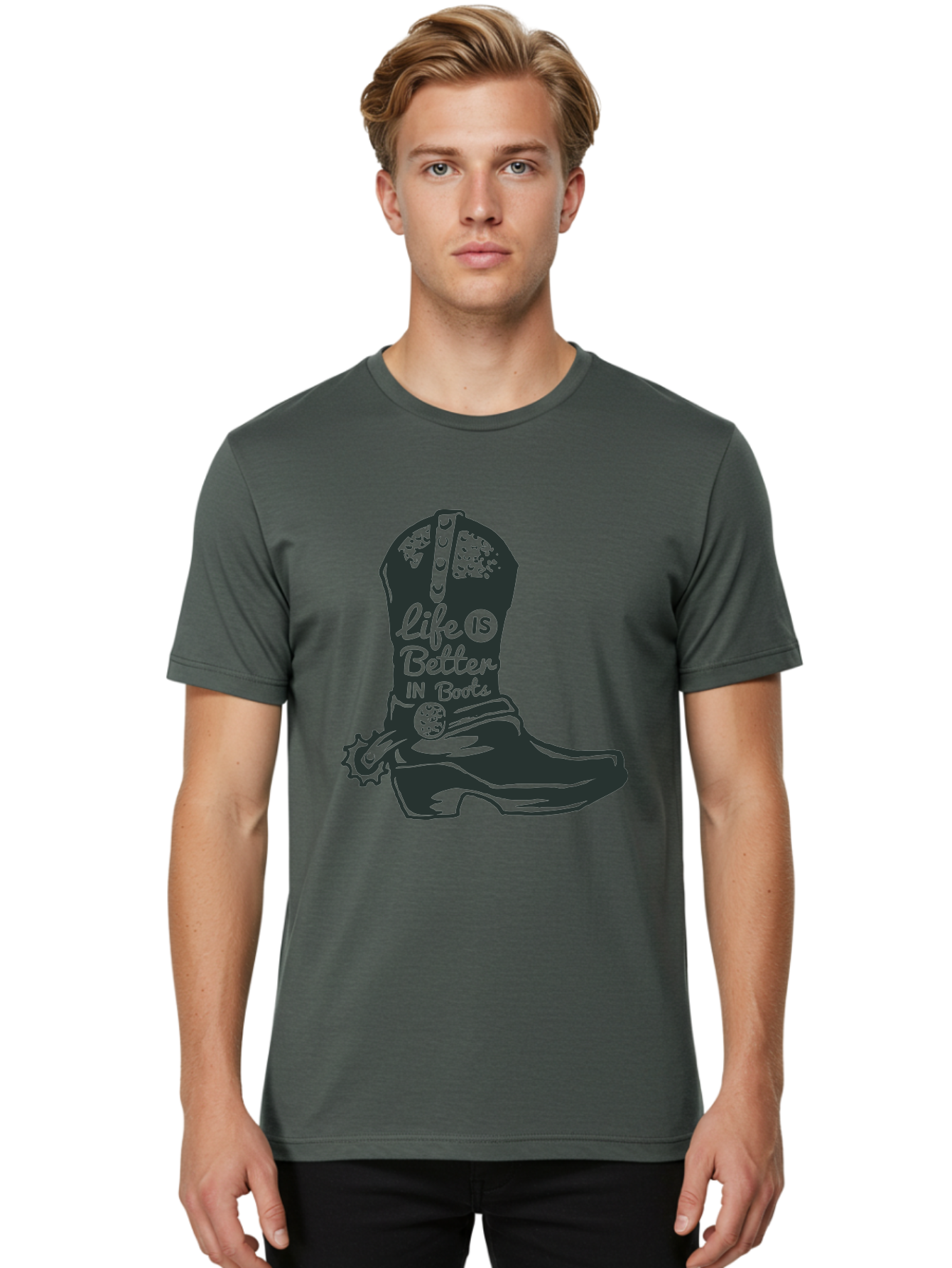 Life Is Better In Boots Men'S Graphic Tee, 100% Cotton, Comfortable Casual Summer Wear, Machine Washable, Cowboy Boots, Country Style, Western Fashion, Inspirational Quote, Rugged Charm, Country Lifestyle, Boots, Rodeo, Cowgirl, Country Music Aae450 14