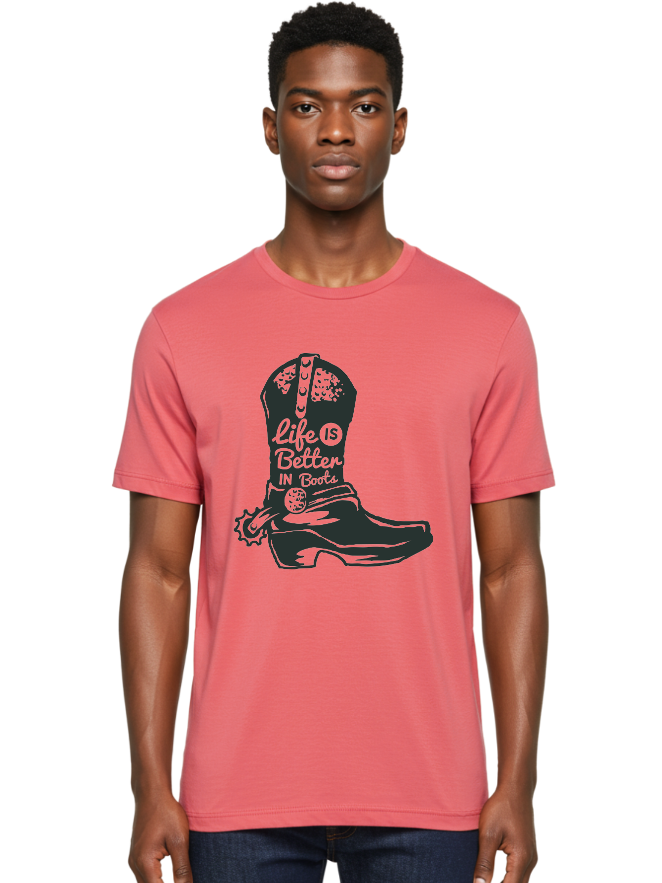 Life Is Better In Boots Men'S Graphic Tee, 100% Cotton, Comfortable Casual Summer Wear, Machine Washable, Cowboy Boots, Country Style, Western Fashion, Inspirational Quote, Rugged Charm, Country Lifestyle, Boots, Rodeo, Cowgirl, Country Music Aae450 24