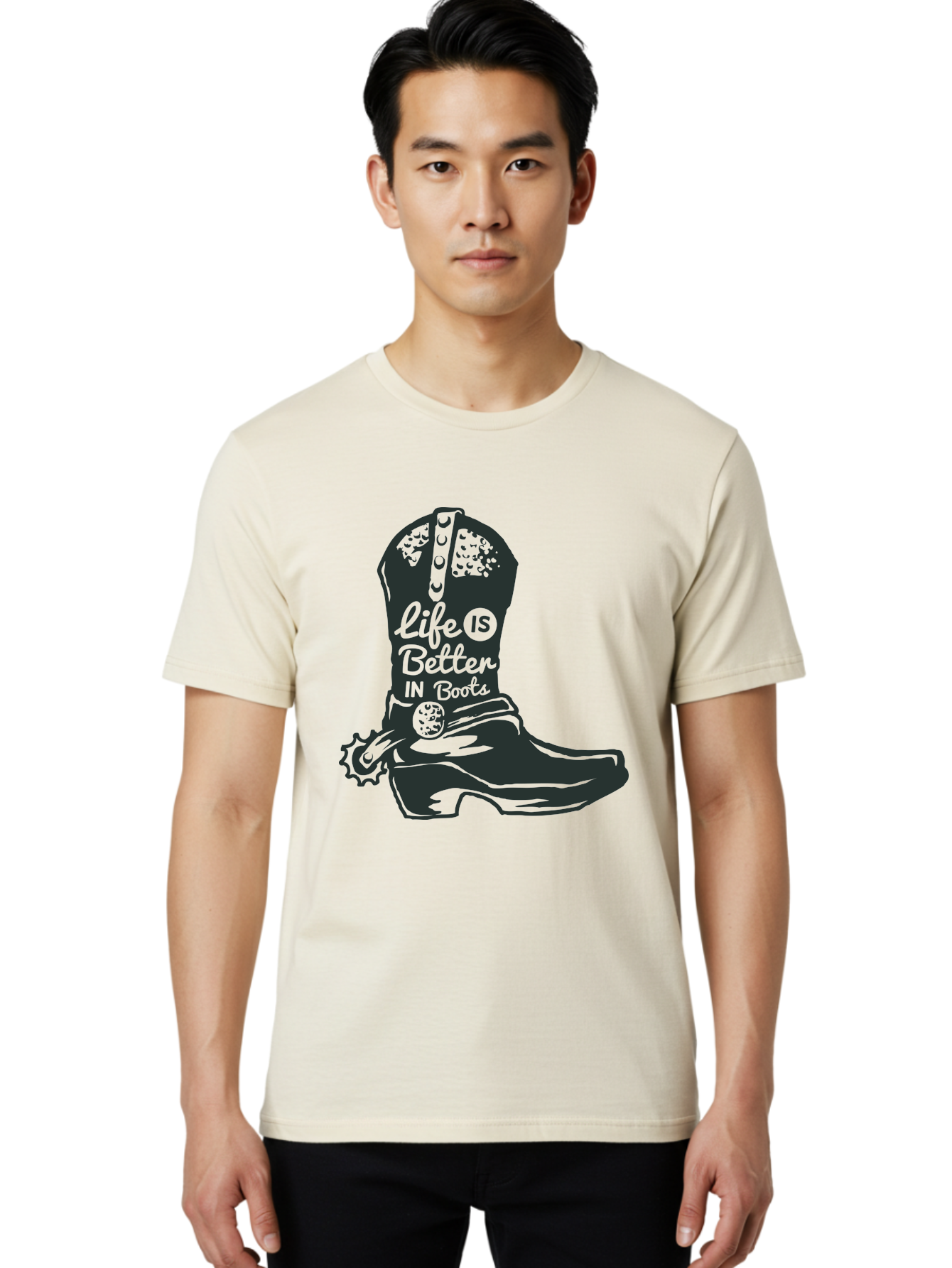 Life Is Better In Boots Men'S Graphic Tee, 100% Cotton, Comfortable Casual Summer Wear, Machine Washable, Cowboy Boots, Country Style, Western Fashion, Inspirational Quote, Rugged Charm, Country Lifestyle, Boots, Rodeo, Cowgirl, Country Music Aae450 30