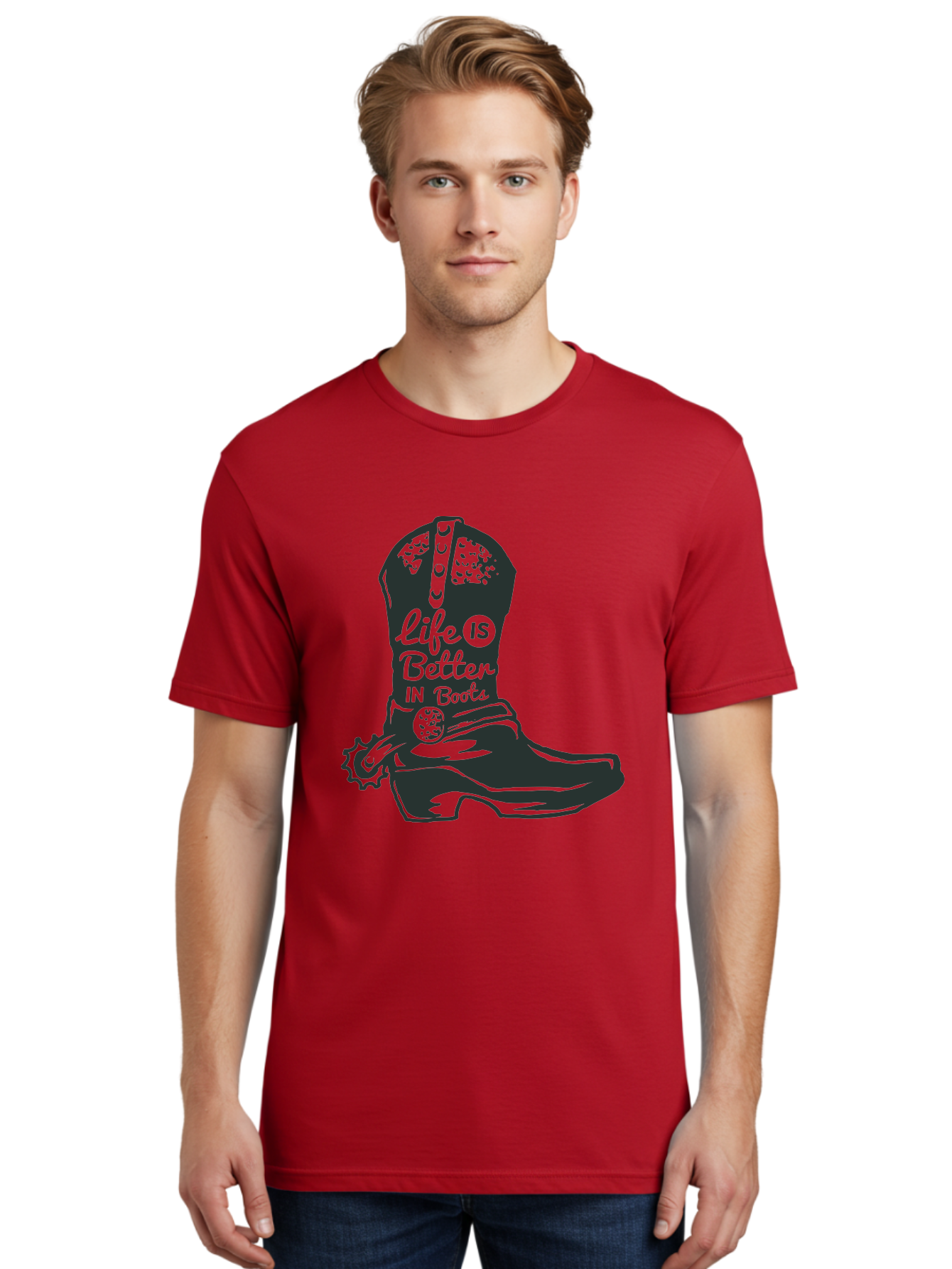 Life Is Better In Boots Men'S Graphic Tee, 100% Cotton, Comfortable Casual Summer Wear, Machine Washable, Cowboy Boots, Country Style, Western Fashion, Inspirational Quote, Rugged Charm, Country Lifestyle, Boots, Rodeo, Cowgirl, Country Music Aae450 26
