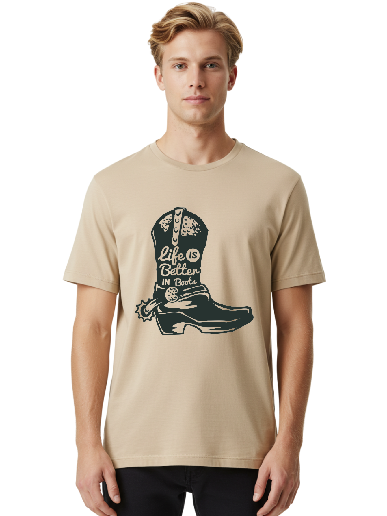 Life Is Better In Boots Men'S Graphic Tee, 100% Cotton, Comfortable Casual Summer Wear, Machine Washable, Cowboy Boots, Country Style, Western Fashion, Inspirational Quote, Rugged Charm, Country Lifestyle, Boots, Rodeo, Cowgirl, Country Music Aae450 12
