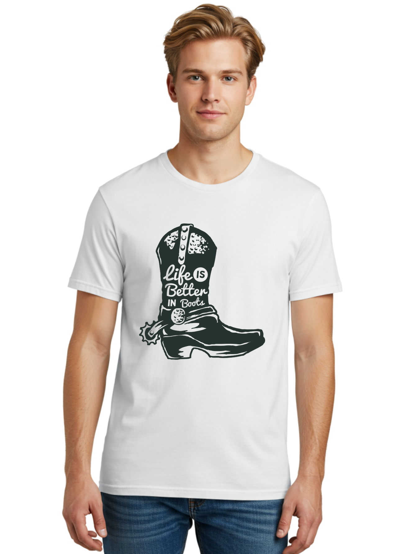 Life Is Better In Boots Men'S Graphic Tee, 100% Cotton, Comfortable Casual Summer Wear, Machine Washable, Cowboy Boots, Country Style, Western Fashion, Inspirational Quote, Rugged Charm, Country Lifestyle, Boots, Rodeo, Cowgirl, Country Music Aae450 28