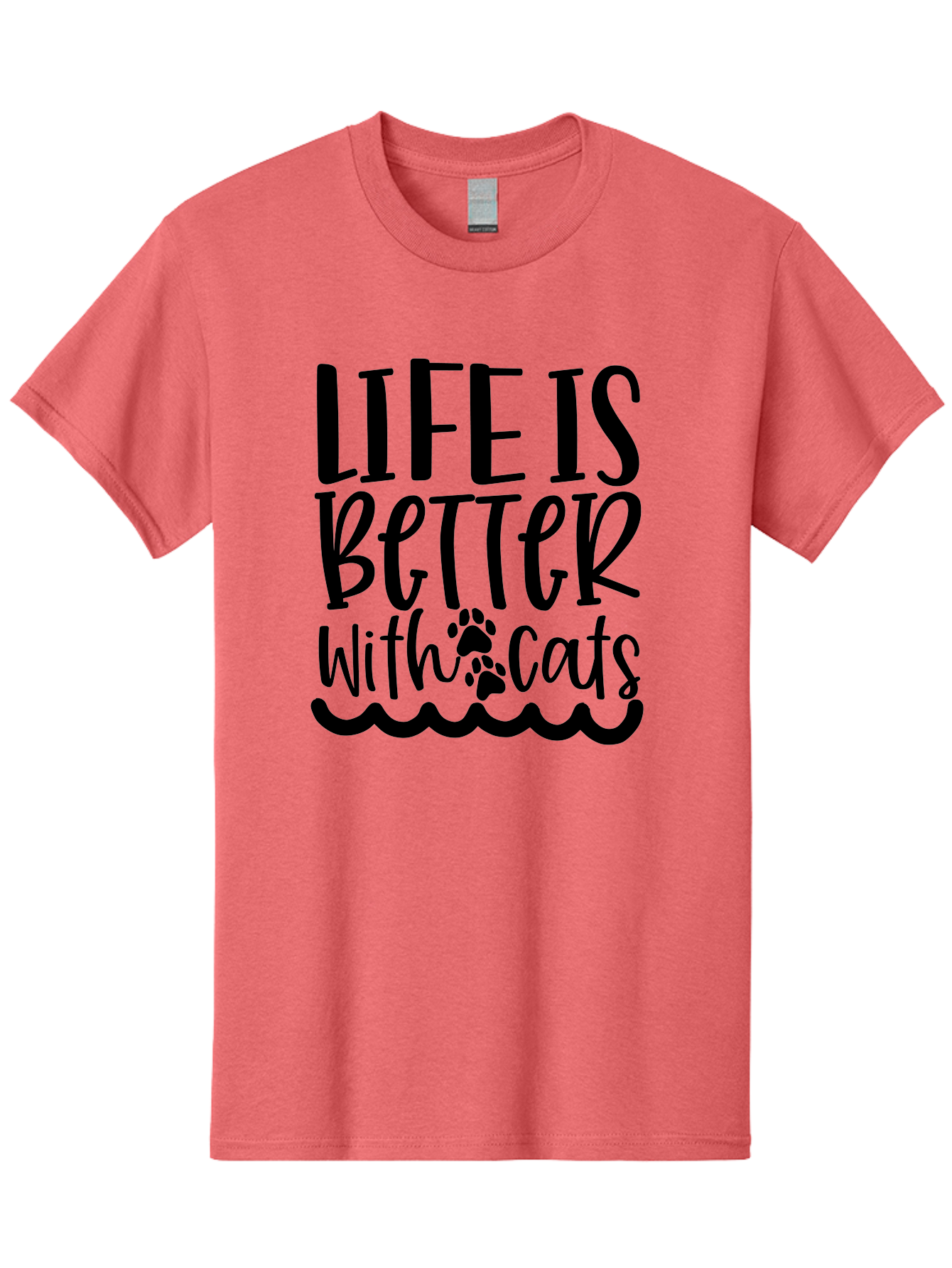 Life Is Better With Cats Men'S Graphic Tee, 100% Cotton, Comfortable Casual Summer Wear, Machine Washable, Cat Lovers, Feline Friends, Positive Vibes, Inspirational Quotes, Cute Designs, Paw Print, Wavy Lines, Playful Typography, Cat Quotes Aae451 7