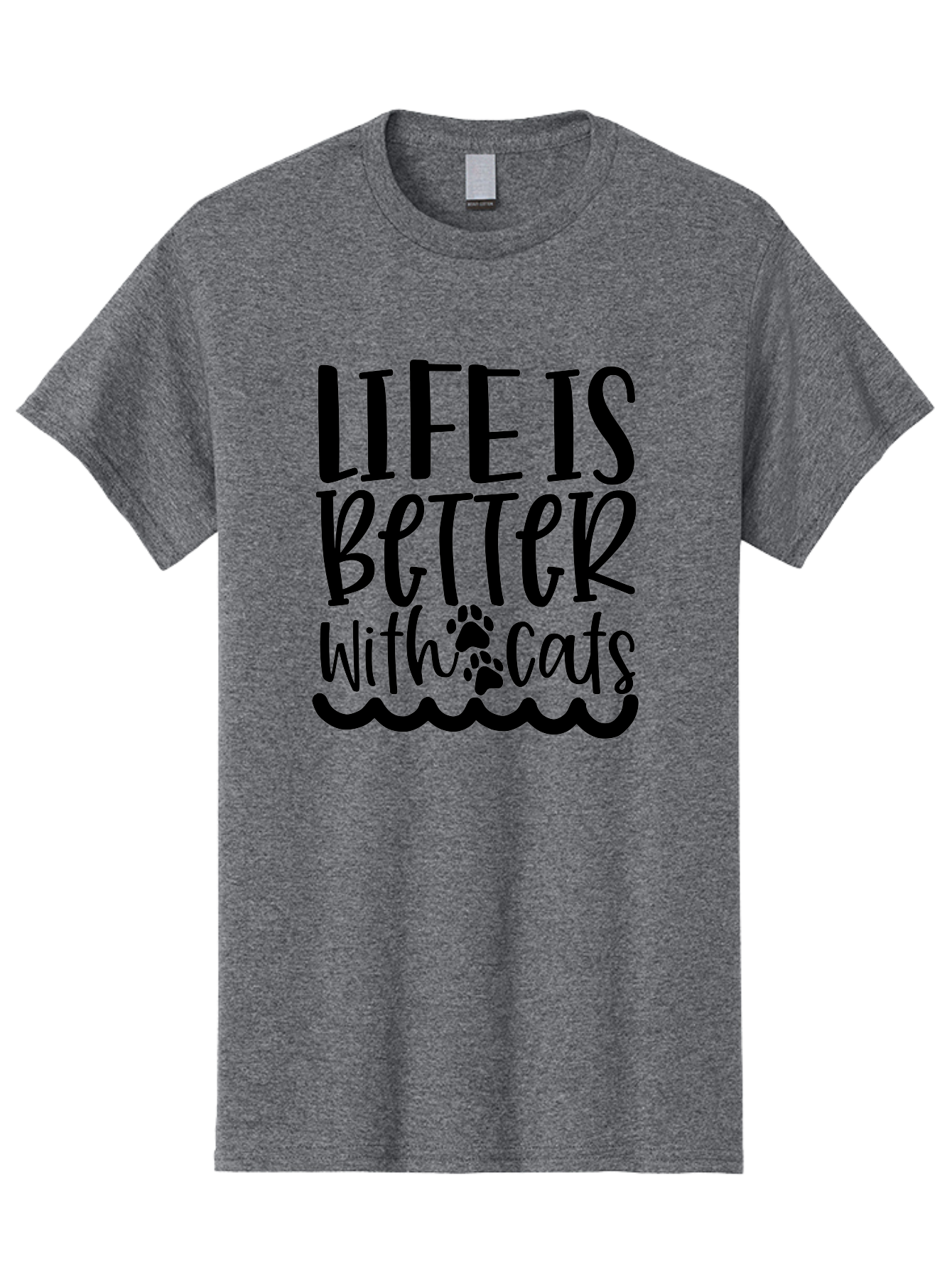 Life Is Better With Cats Men'S Graphic Tee, 100% Cotton, Comfortable Casual Summer Wear, Machine Washable, Cat Lovers, Feline Friends, Positive Vibes, Inspirational Quotes, Cute Designs, Paw Print, Wavy Lines, Playful Typography, Cat Quotes Aae451 25