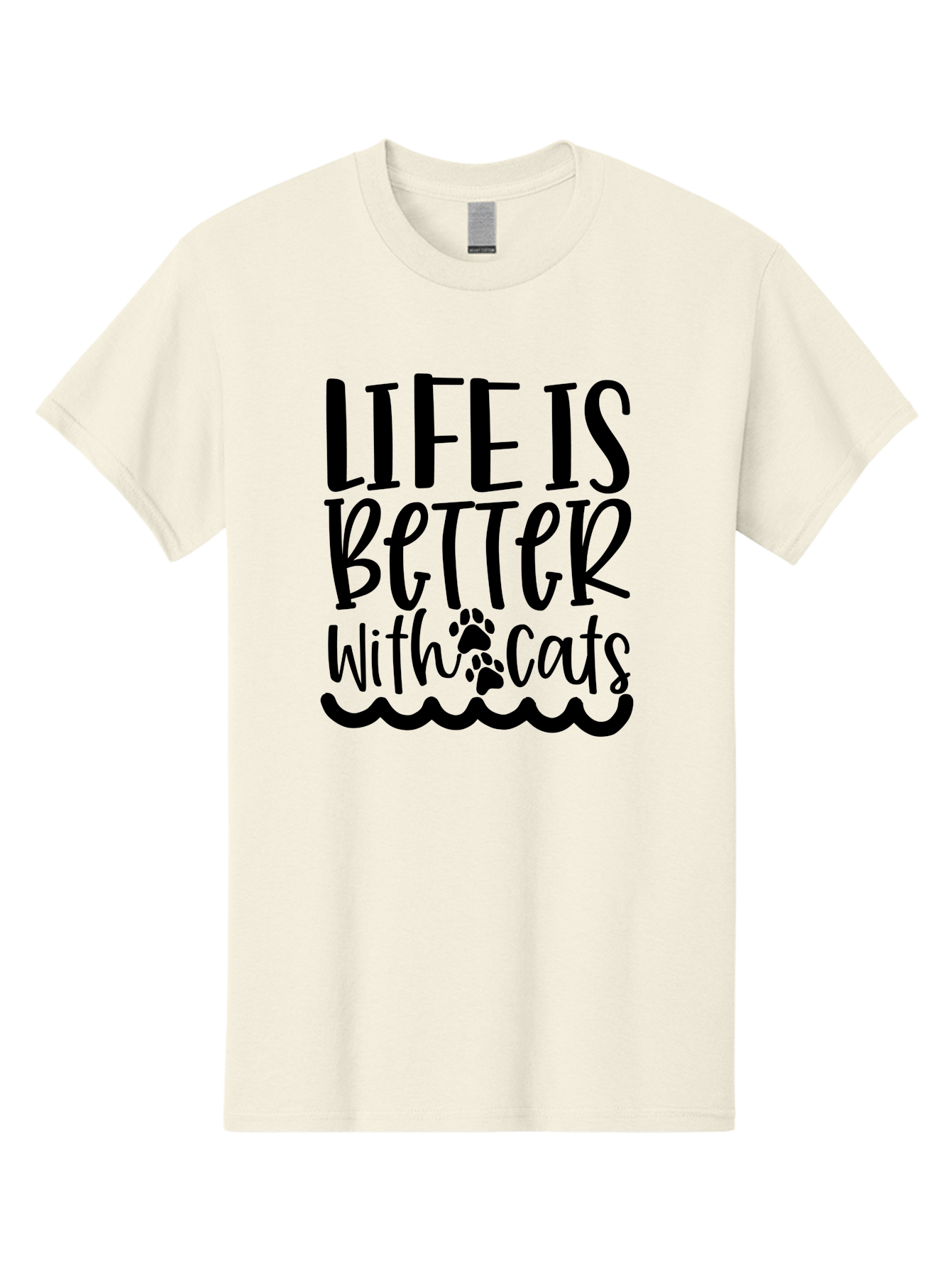 Life Is Better With Cats Men'S Graphic Tee, 100% Cotton, Comfortable Casual Summer Wear, Machine Washable, Cat Lovers, Feline Friends, Positive Vibes, Inspirational Quotes, Cute Designs, Paw Print, Wavy Lines, Playful Typography, Cat Quotes Aae451