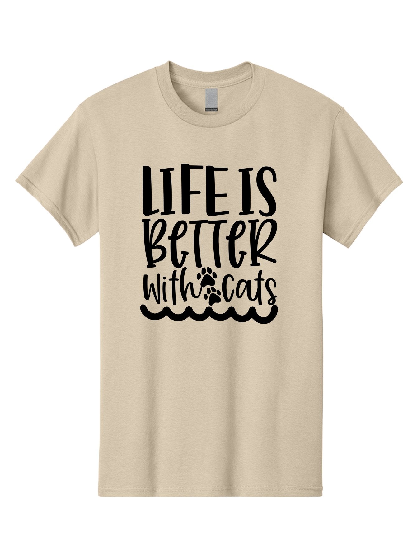 Life Is Better With Cats Men'S Graphic Tee, 100% Cotton, Comfortable Casual Summer Wear, Machine Washable, Cat Lovers, Feline Friends, Positive Vibes, Inspirational Quotes, Cute Designs, Paw Print, Wavy Lines, Playful Typography, Cat Quotes Aae451 8