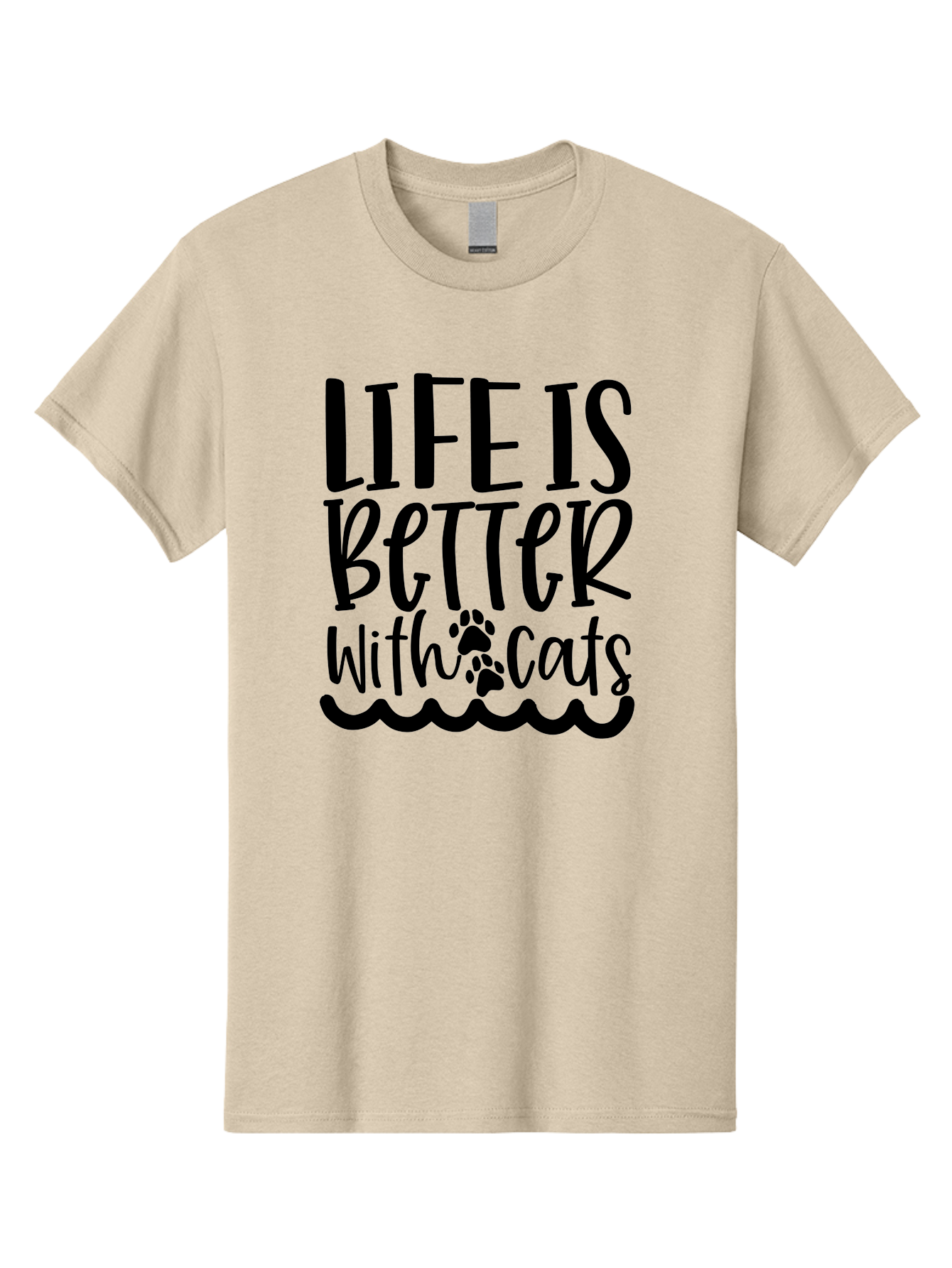 Life Is Better With Cats Men'S Graphic Tee, 100% Cotton, Comfortable Casual Summer Wear, Machine Washable, Cat Lovers, Feline Friends, Positive Vibes, Inspirational Quotes, Cute Designs, Paw Print, Wavy Lines, Playful Typography, Cat Quotes Aae451 13