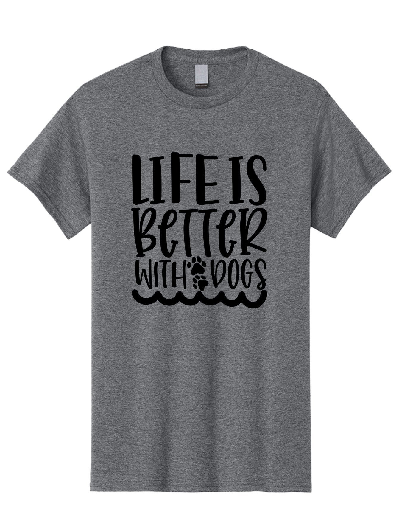 Life Is Better With Dogs Men'S Graphic Tee, 100% Cotton, Comfortable Casual Summer Wear, Machine Washable, Dog Lovers, Inspirational Quotes, Dog Owners, Pet Quotes, Paw Print, Wavy Lines, Motivational Sayings, Pet Friendly, Dog Quotes Aae452