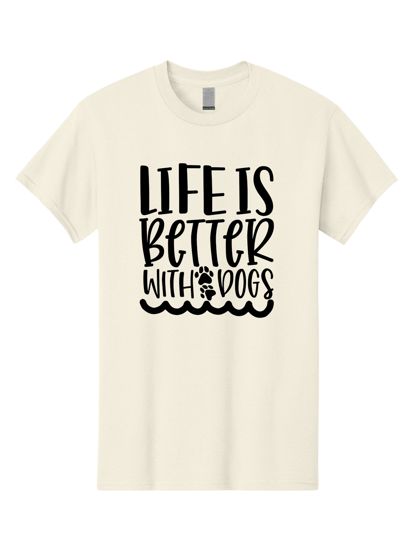 Life Is Better With Dogs Men'S Graphic Tee, 100% Cotton, Comfortable Casual Summer Wear, Machine Washable, Dog Lovers, Inspirational Quotes, Dog Owners, Pet Quotes, Paw Print, Wavy Lines, Motivational Sayings, Pet Friendly, Dog Quotes Aae452
