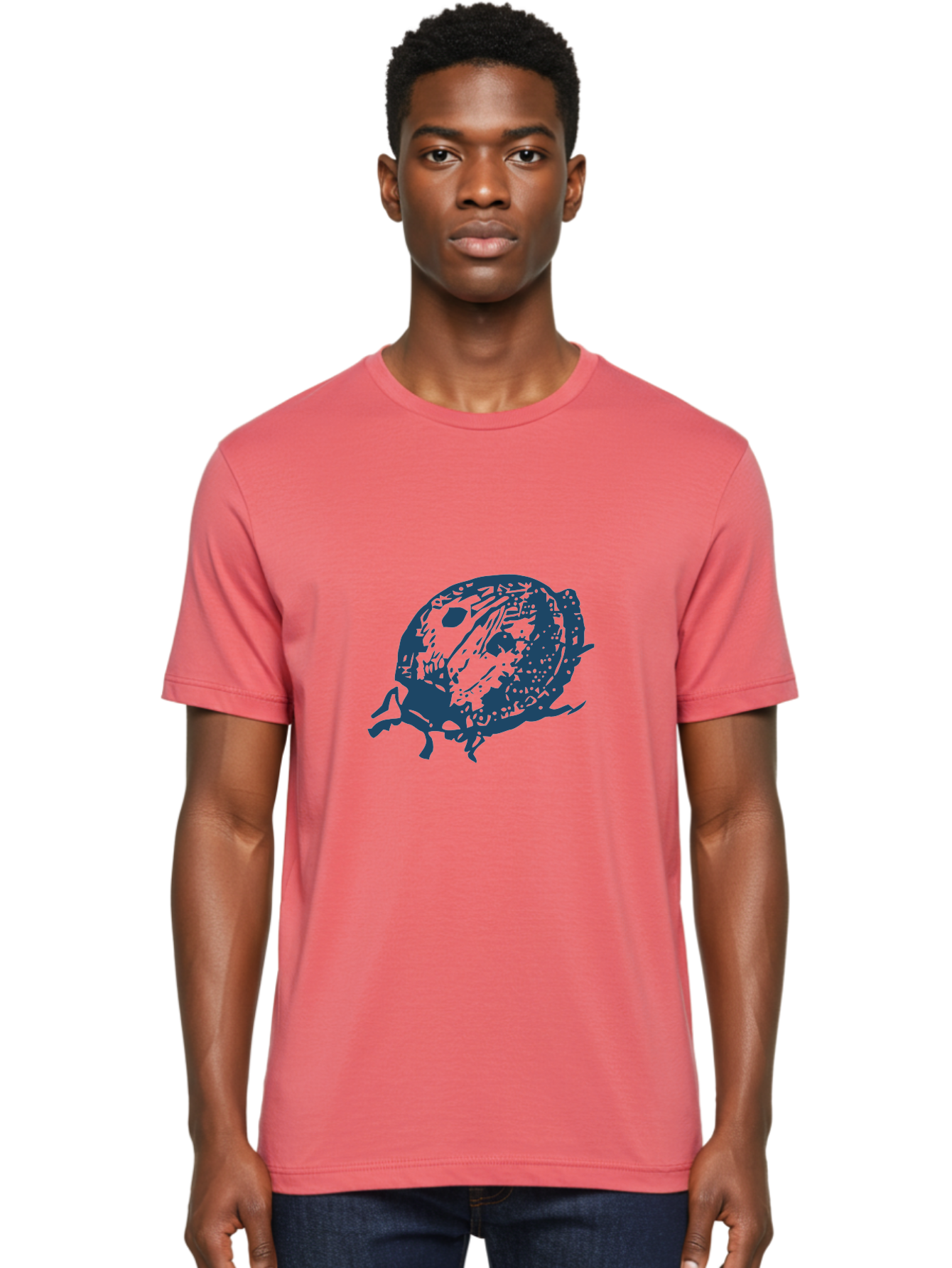 Little-Bug Men'S Graphic Tee, 100% Cotton, Comfortable Casual Summer Wear, Machine Washable, Ladybug Illustration, Insect Art, Beetle Design, Dark Blue Silhouette, Abstract Patterns, Spotted Wings, Abstract Textures, Entomology-Inspired Aae456 26