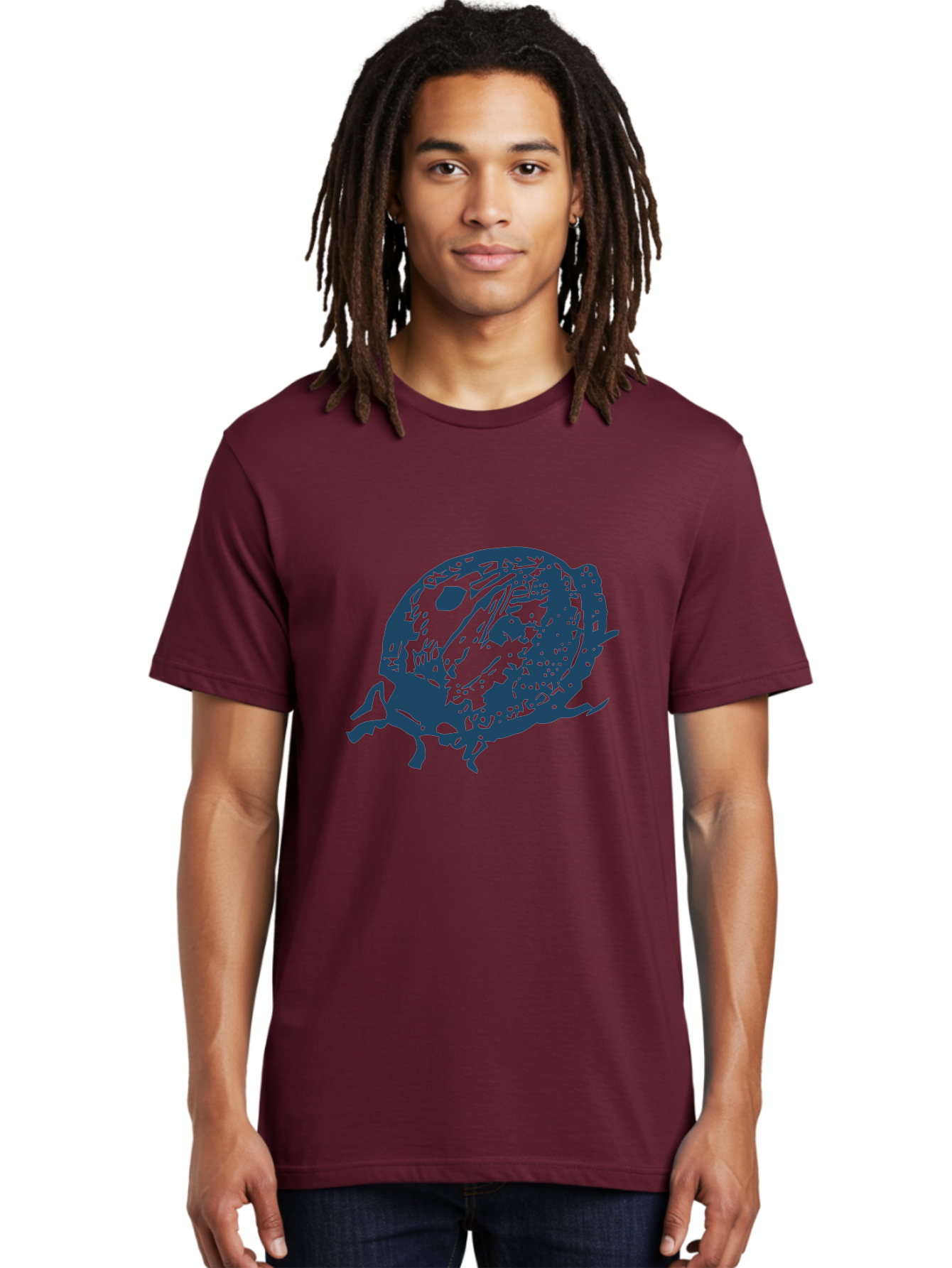 Little-Bug Men'S Graphic Tee, 100% Cotton, Comfortable Casual Summer Wear, Machine Washable, Ladybug Illustration, Insect Art, Beetle Design, Dark Blue Silhouette, Abstract Patterns, Spotted Wings, Abstract Textures, Entomology-Inspired Aae456 22