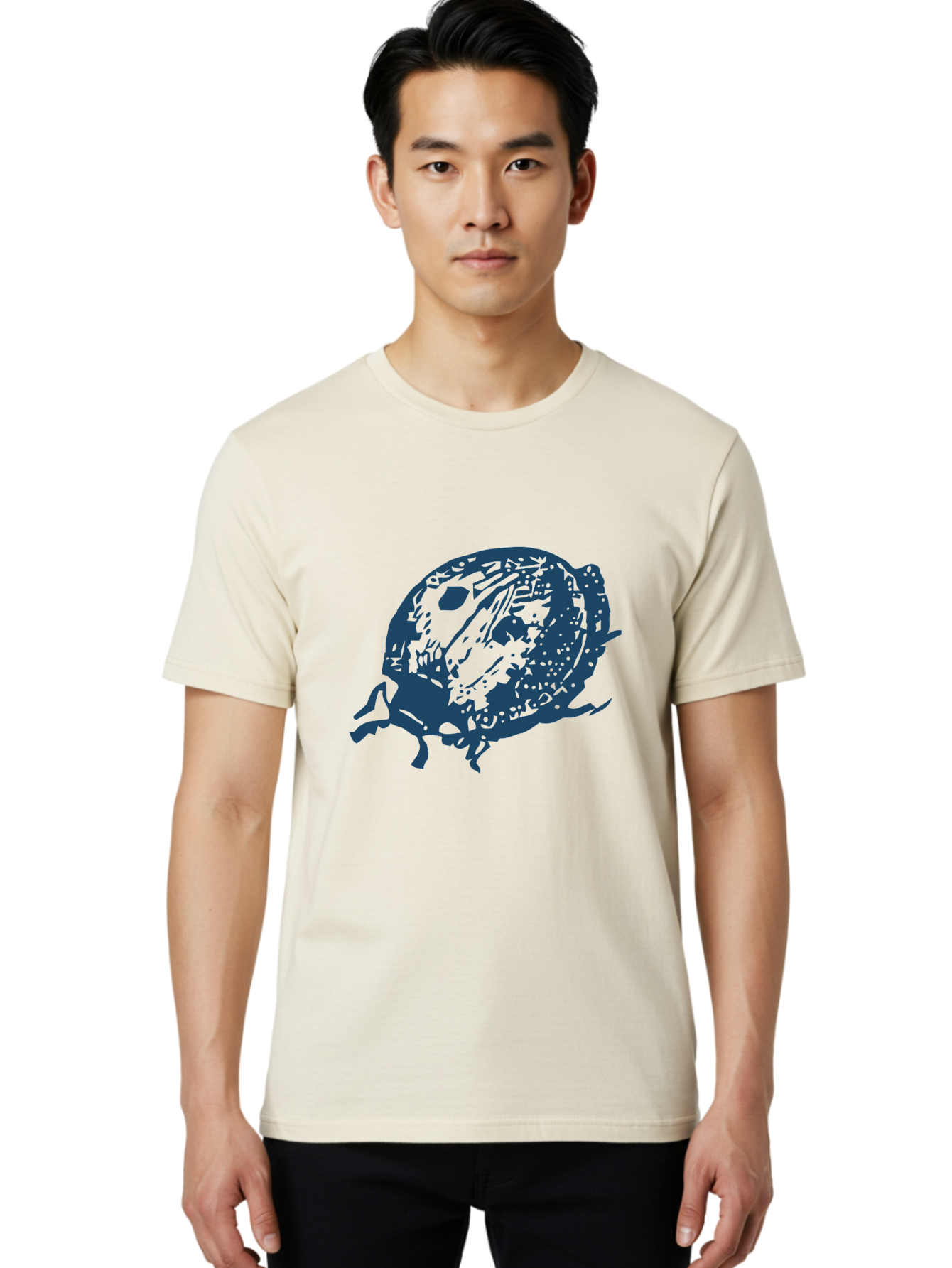 Little-Bug Men'S Graphic Tee, 100% Cotton, Comfortable Casual Summer Wear, Machine Washable, Ladybug Illustration, Insect Art, Beetle Design, Dark Blue Silhouette, Abstract Patterns, Spotted Wings, Abstract Textures, Entomology-Inspired Aae456 18