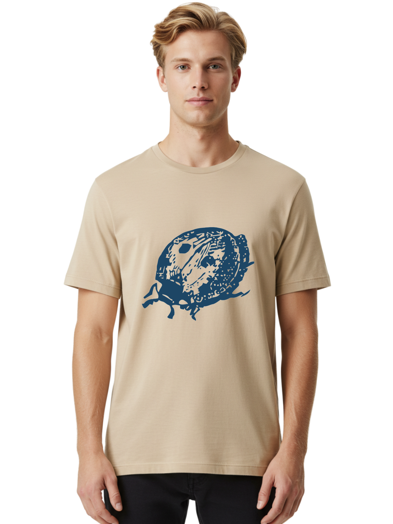 Little-Bug Men'S Graphic Tee, 100% Cotton, Comfortable Casual Summer Wear, Machine Washable, Ladybug Illustration, Insect Art, Beetle Design, Dark Blue Silhouette, Abstract Patterns, Spotted Wings, Abstract Textures, Entomology-Inspired Aae456 20