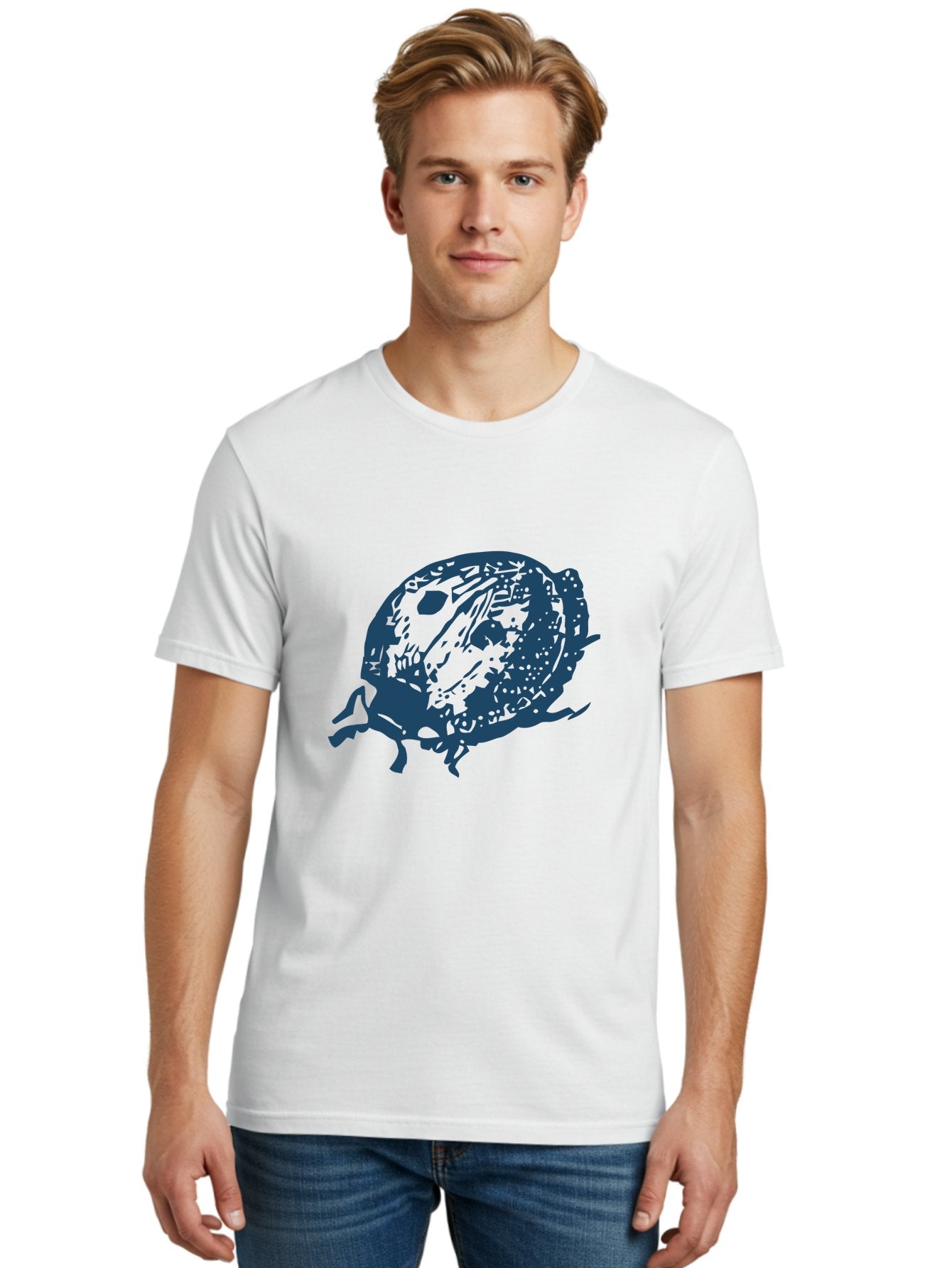 Little-Bug Men'S Graphic Tee, 100% Cotton, Comfortable Casual Summer Wear, Machine Washable, Ladybug Illustration, Insect Art, Beetle Design, Dark Blue Silhouette, Abstract Patterns, Spotted Wings, Abstract Textures, Entomology-Inspired Aae456 22