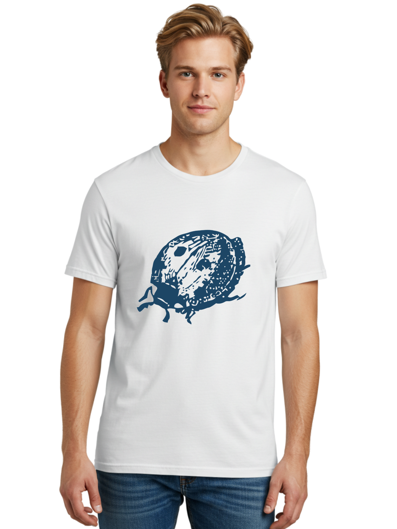 Little-Bug Men'S Graphic Tee, 100% Cotton, Comfortable Casual Summer Wear, Machine Washable, Ladybug Illustration, Insect Art, Beetle Design, Dark Blue Silhouette, Abstract Patterns, Spotted Wings, Abstract Textures, Entomology-Inspired Aae456 14