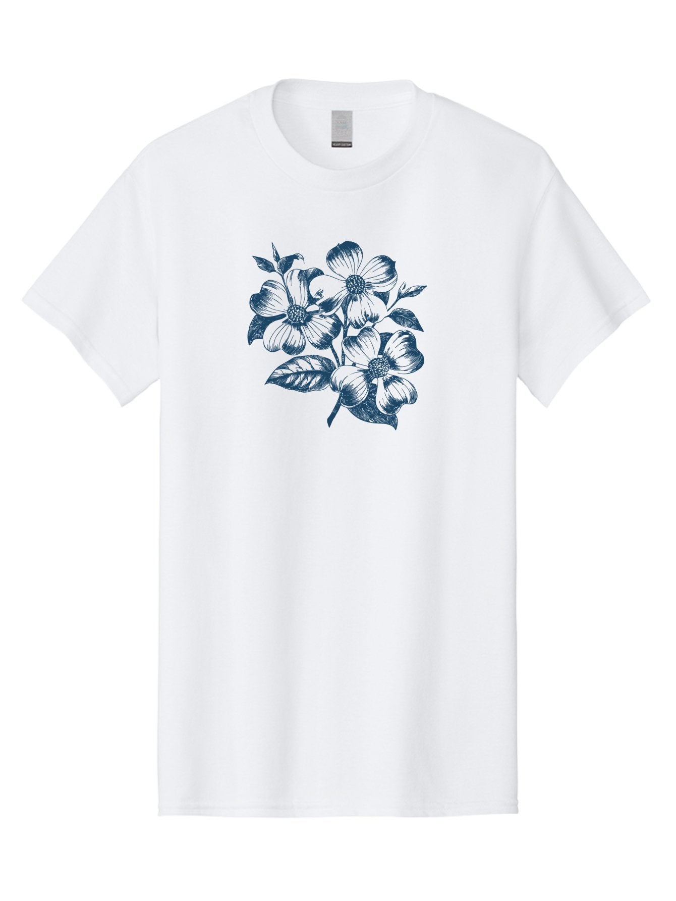 Little-Flowerbunch Men'S Graphic Tee, 100% Cotton, Comfortable Casual Summer Wear, Machine Washable, Hand-Drawn Flowers, Floral Design, Blue Flowers, Leafy Stems, Botanical Illustration, Vintage Style, Modern Graphics Aae457 13