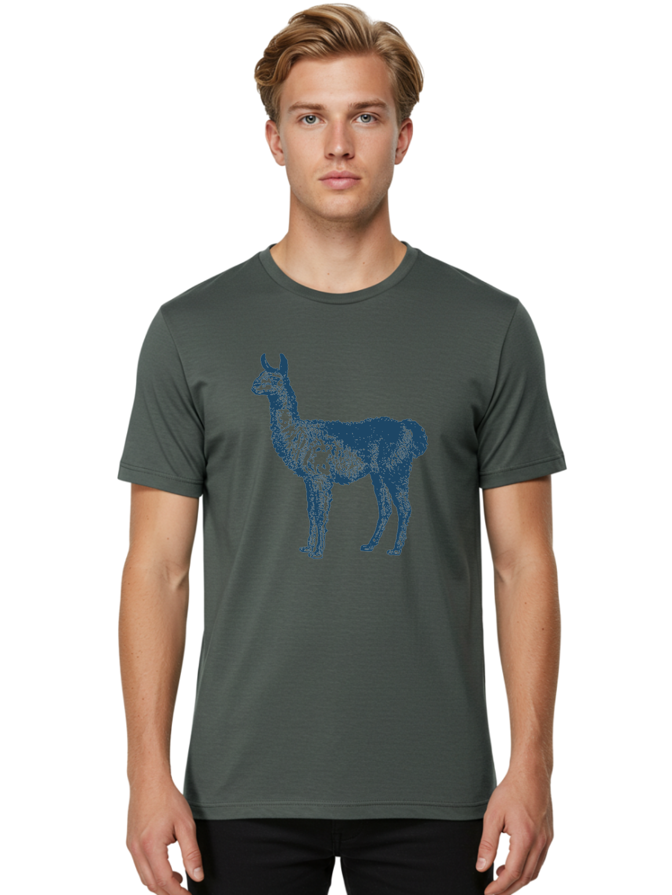 Llama Men'S Graphic Tee, 100% Cotton, Comfortable Casual Summer Wear, Machine Washable, Llama Illustration, Furry Animal, Camelid Species, Wildlife Art, Graphic Design, Modern Style, Pointillism, Blue Tones Aae460 12