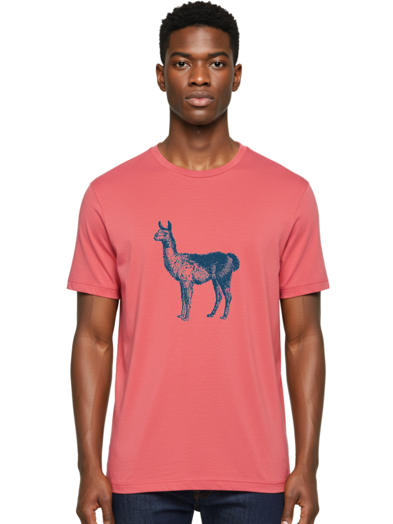 Llama Men'S Graphic Tee, 100% Cotton, Comfortable Casual Summer Wear, Machine Washable, Llama Illustration, Furry Animal, Camelid Species, Wildlife Art, Graphic Design, Modern Style, Pointillism, Blue Tones Aae460 10