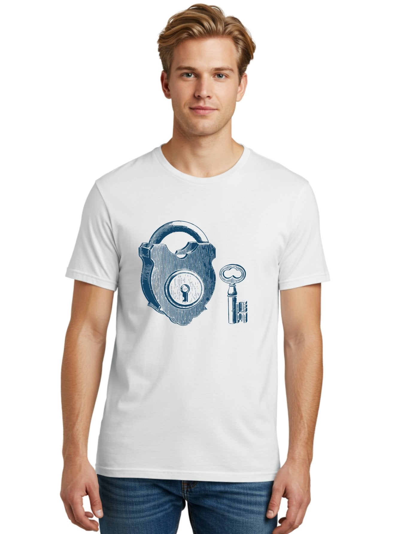 Lock Men'S Graphic Tee, 100% Cotton, Comfortable Casual Summer Wear, Machine Washable, Padlock With Key, Security Symbol, Protection, Safety, Lock And Key Mechanism, Access Control, Secure Lock Aae461 30