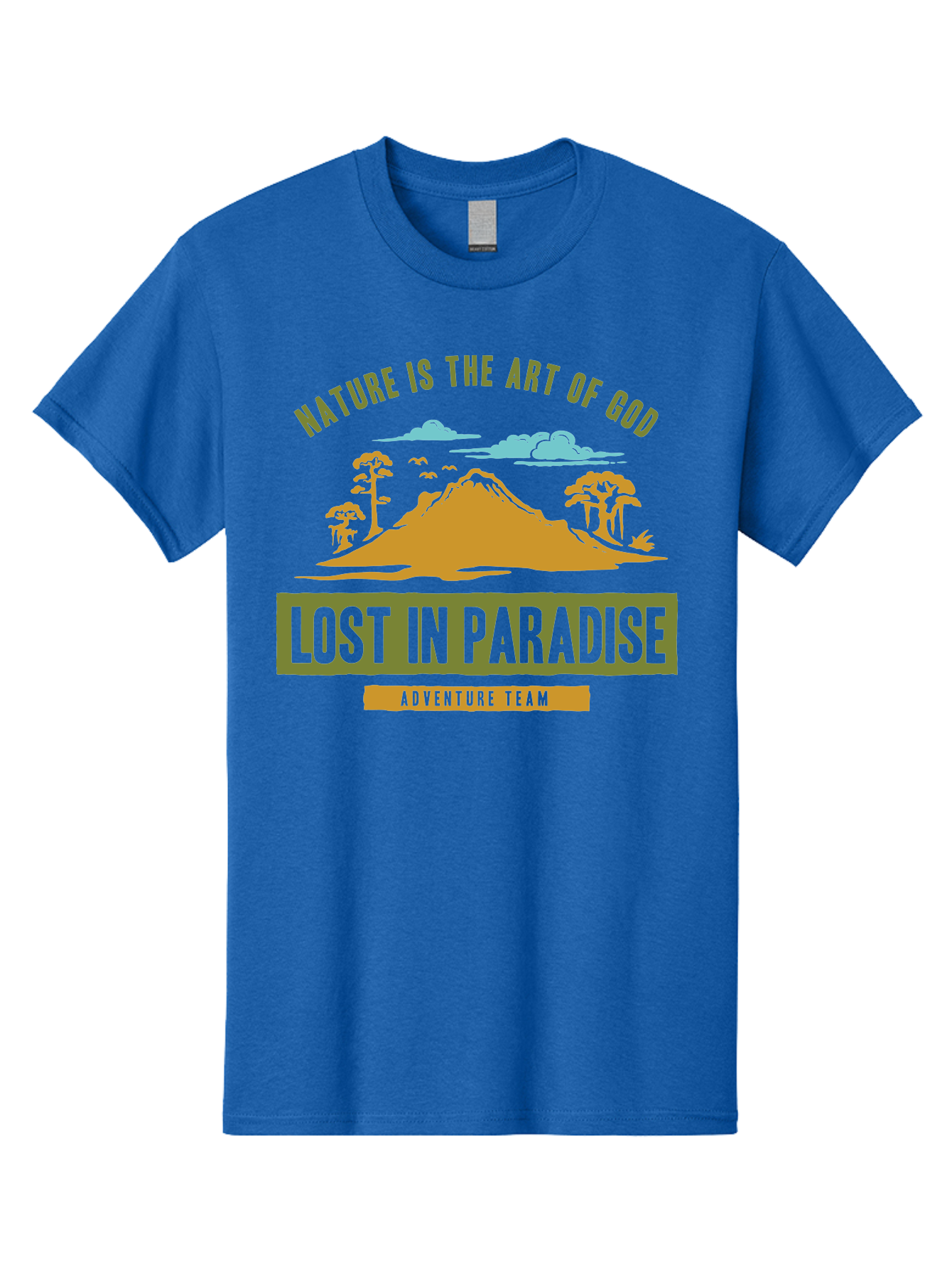 Lost In Paradise Men'S Graphic Tee, 100% Cotton, Comfortable Casual Summer Wear, Machine Washable, Nature-Inspired Design, Paradise Scenery, Mountain Landscape, Adventure Theme, Inspirational Quotes, Outdoor Enthusiasts, Travel Team, Aae462 7