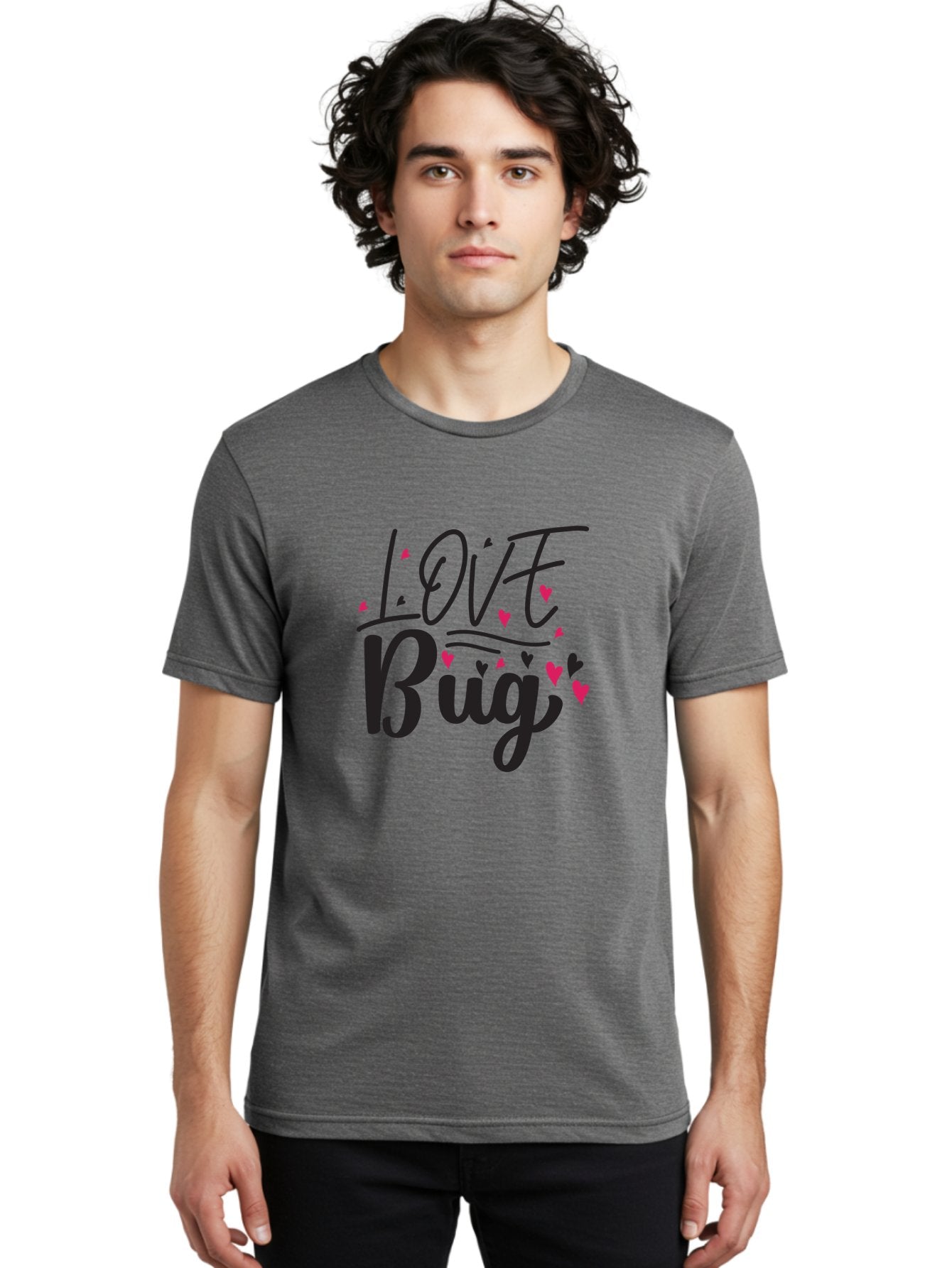 Love Bug Men'S Graphic Tee, 100% Cotton, Comfortable Casual Summer Wear, Machine Washable, Love Bug, Cute Typography, Hand Drawn Hearts, Pink Hearts, Valentines Day, Romance, Lovely, Charming Aae465 24