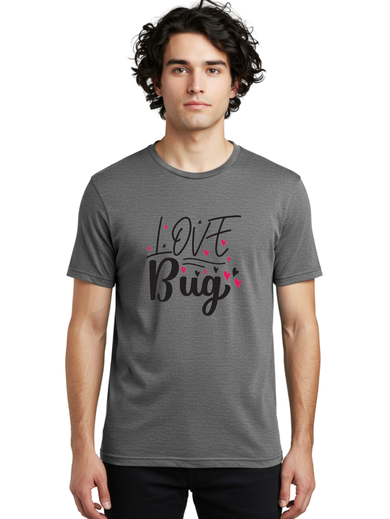 Love Bug Men'S Graphic Tee, 100% Cotton, Comfortable Casual Summer Wear, Machine Washable, Love Bug, Cute Typography, Hand Drawn Hearts, Pink Hearts, Valentines Day, Romance, Lovely, Charming Aae465