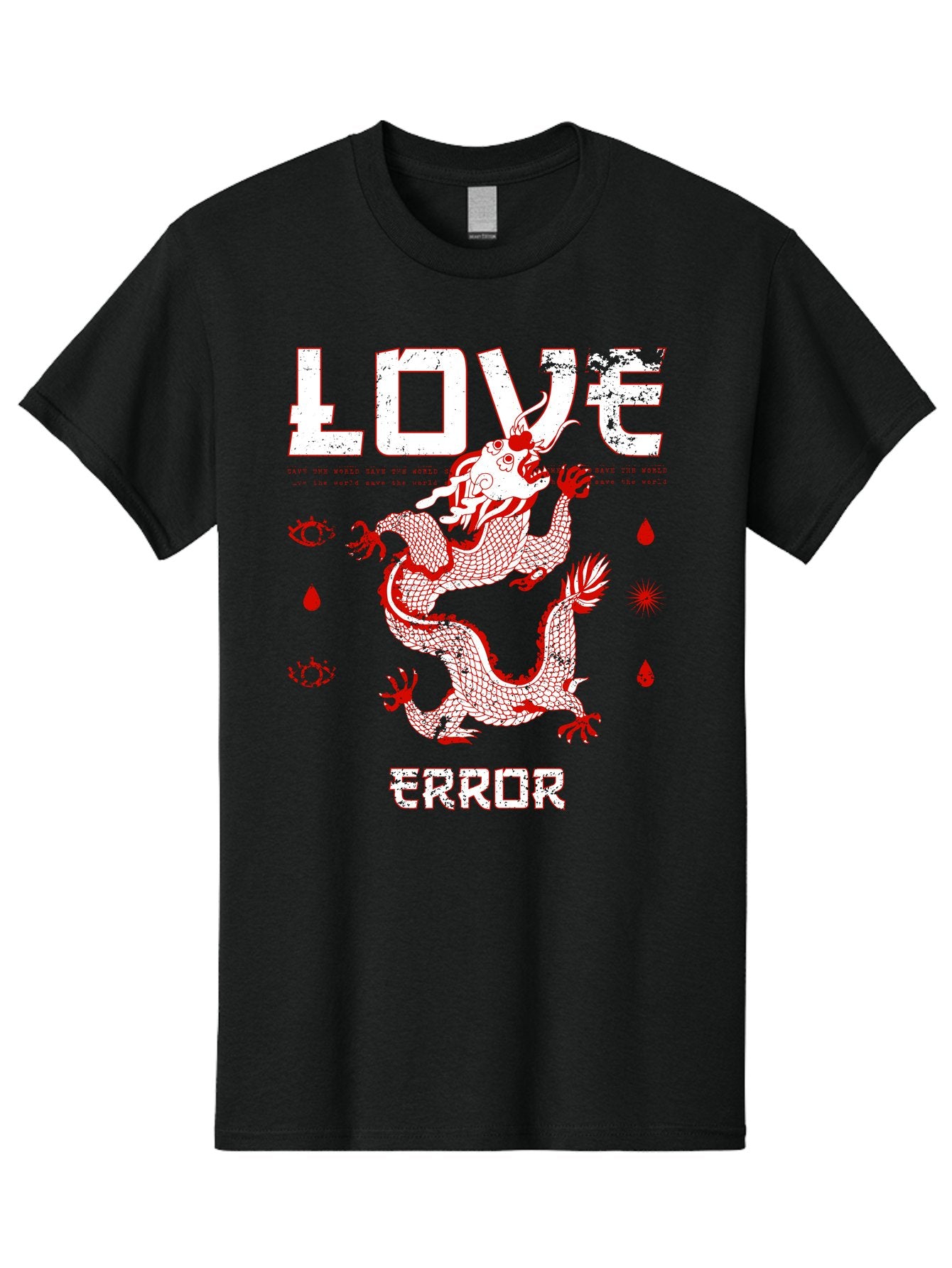 Love Error Men'S Graphic Tee, 100% Cotton, Comfortable Casual Summer Wear, Machine Washable, Dragon Graphic, Love Error Message, Red Dragon Illustration, Bold Typography, Abstract Shapes, Symbolic Art, Emotional Expression, Edgy Design Aae466 6