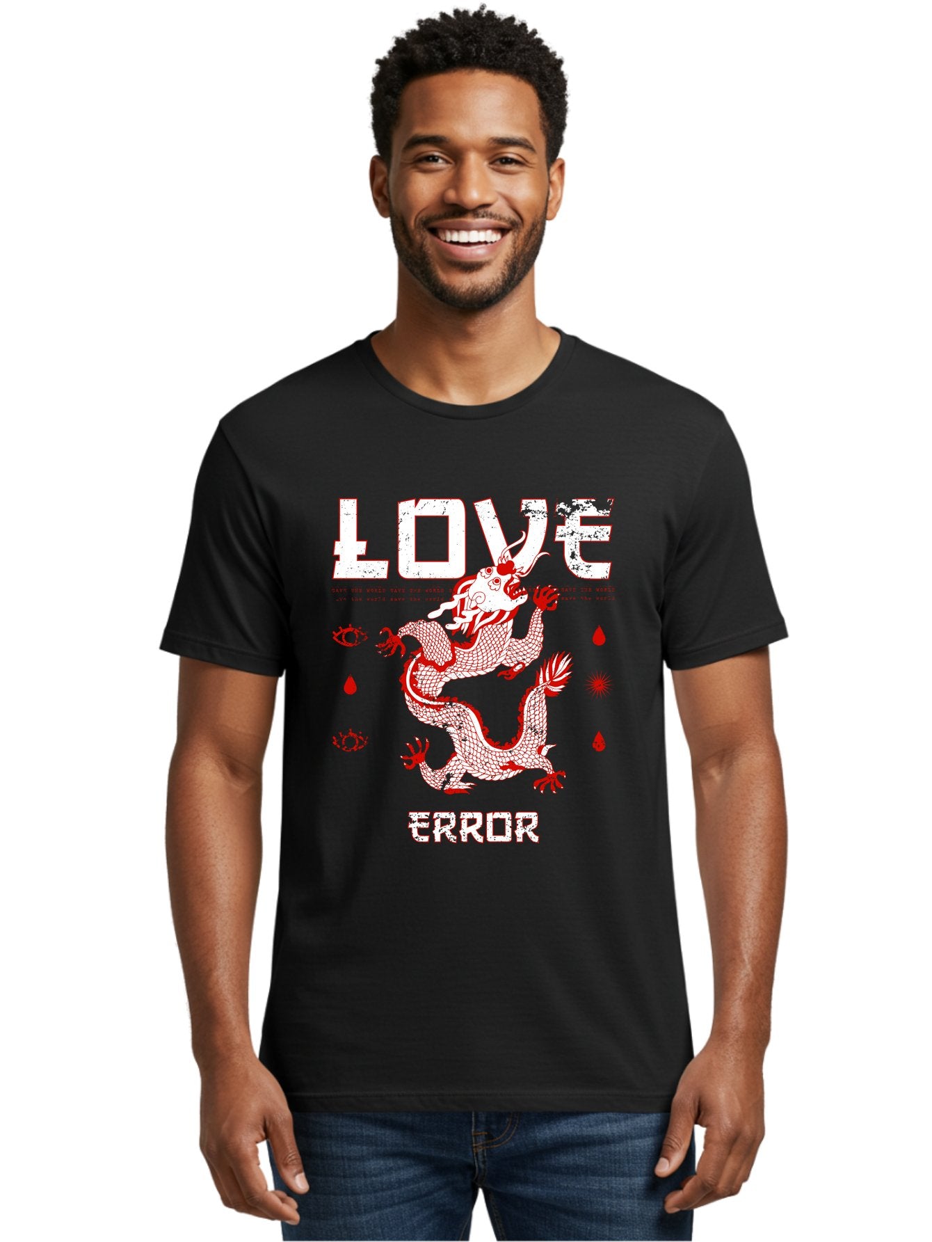 Love Error Men'S Graphic Tee, 100% Cotton, Comfortable Casual Summer Wear, Machine Washable, Dragon Graphic, Love Error Message, Red Dragon Illustration, Bold Typography, Abstract Shapes, Symbolic Art, Emotional Expression, Edgy Design Aae466 24