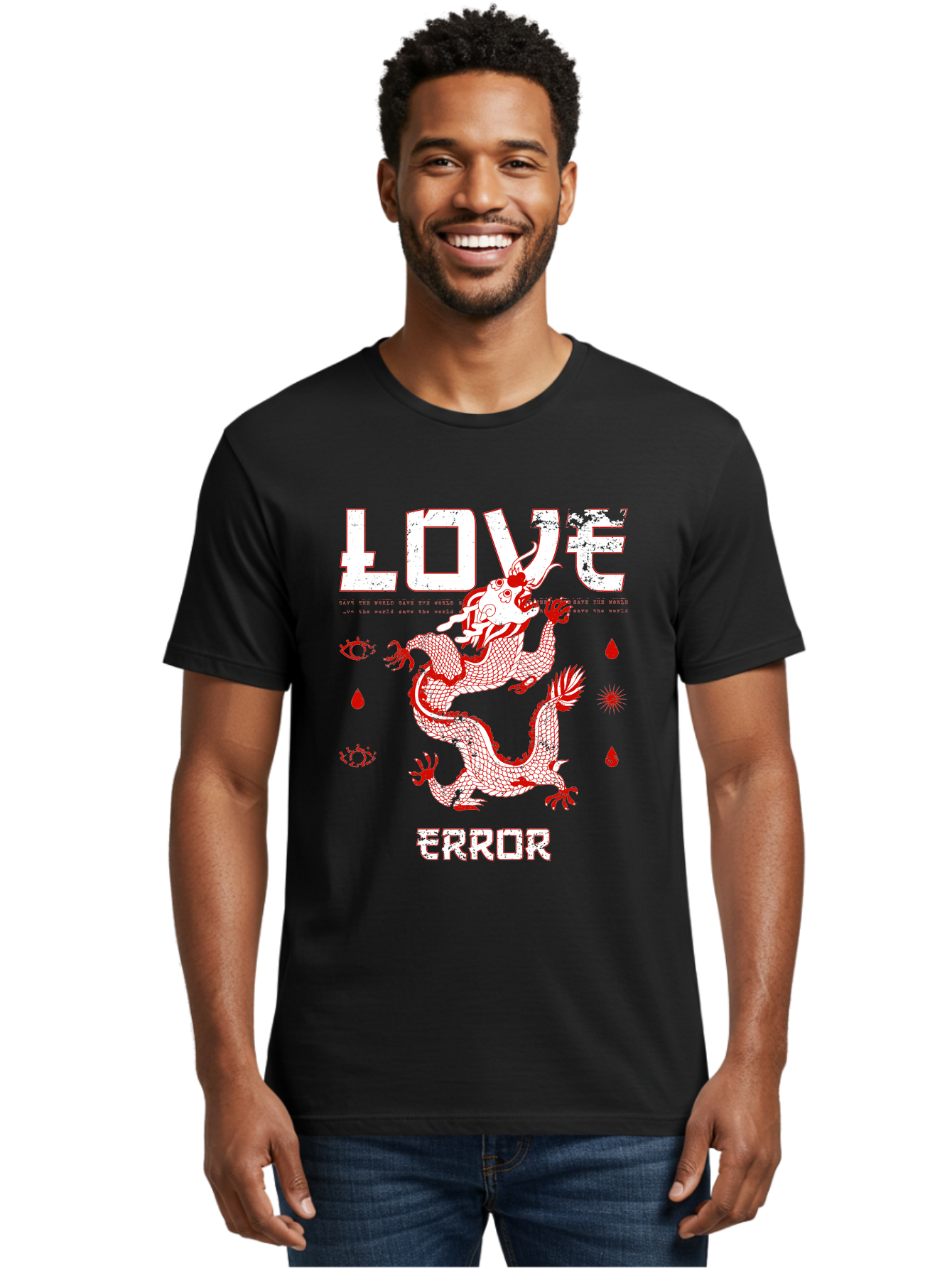 Love Error Men'S Graphic Tee, 100% Cotton, Comfortable Casual Summer Wear, Machine Washable, Dragon Graphic, Love Error Message, Red Dragon Illustration, Bold Typography, Abstract Shapes, Symbolic Art, Emotional Expression, Edgy Design Aae466 8
