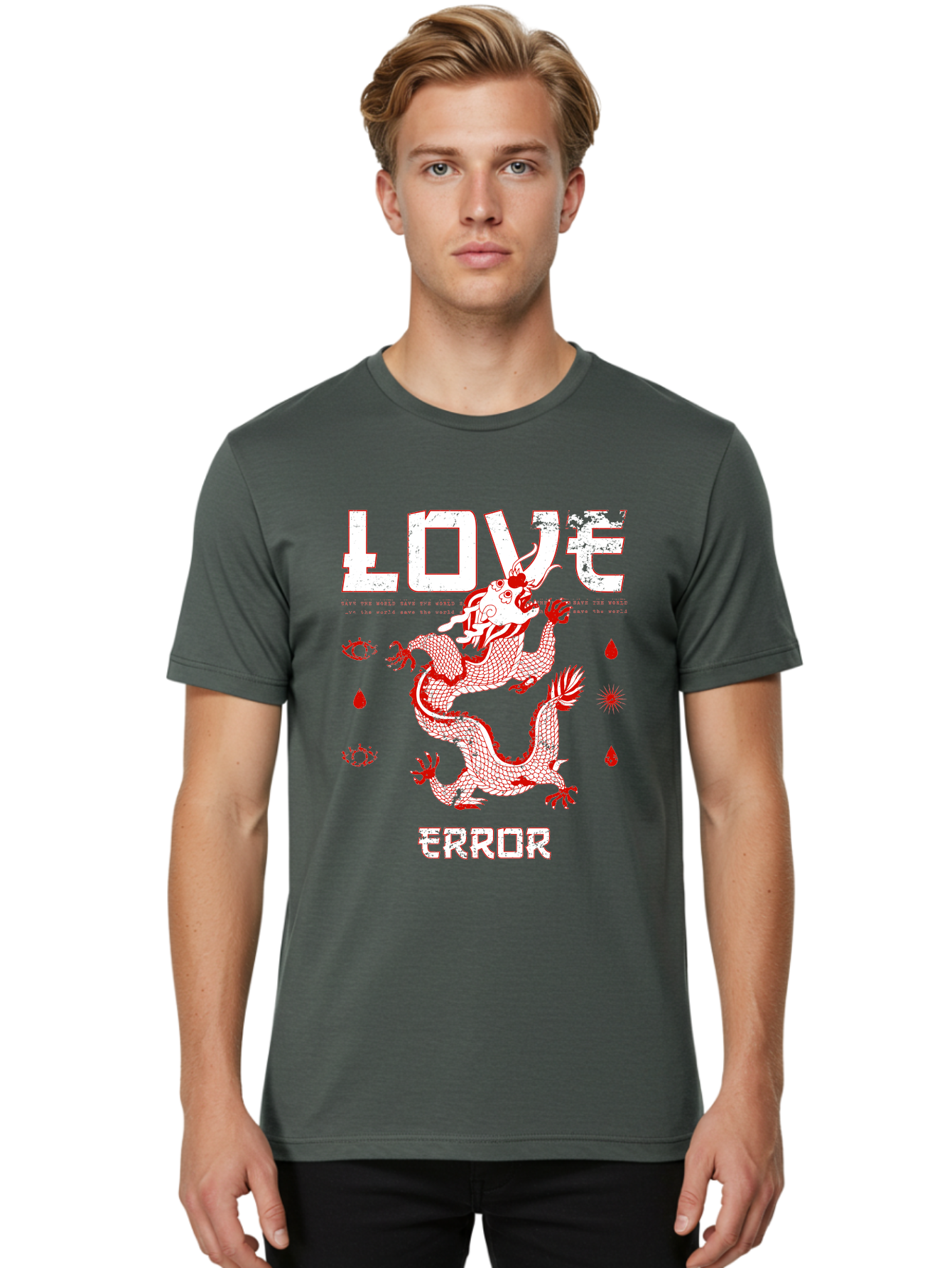 Love Error Men'S Graphic Tee, 100% Cotton, Comfortable Casual Summer Wear, Machine Washable, Dragon Graphic, Love Error Message, Red Dragon Illustration, Bold Typography, Abstract Shapes, Symbolic Art, Emotional Expression, Edgy Design Aae466 20