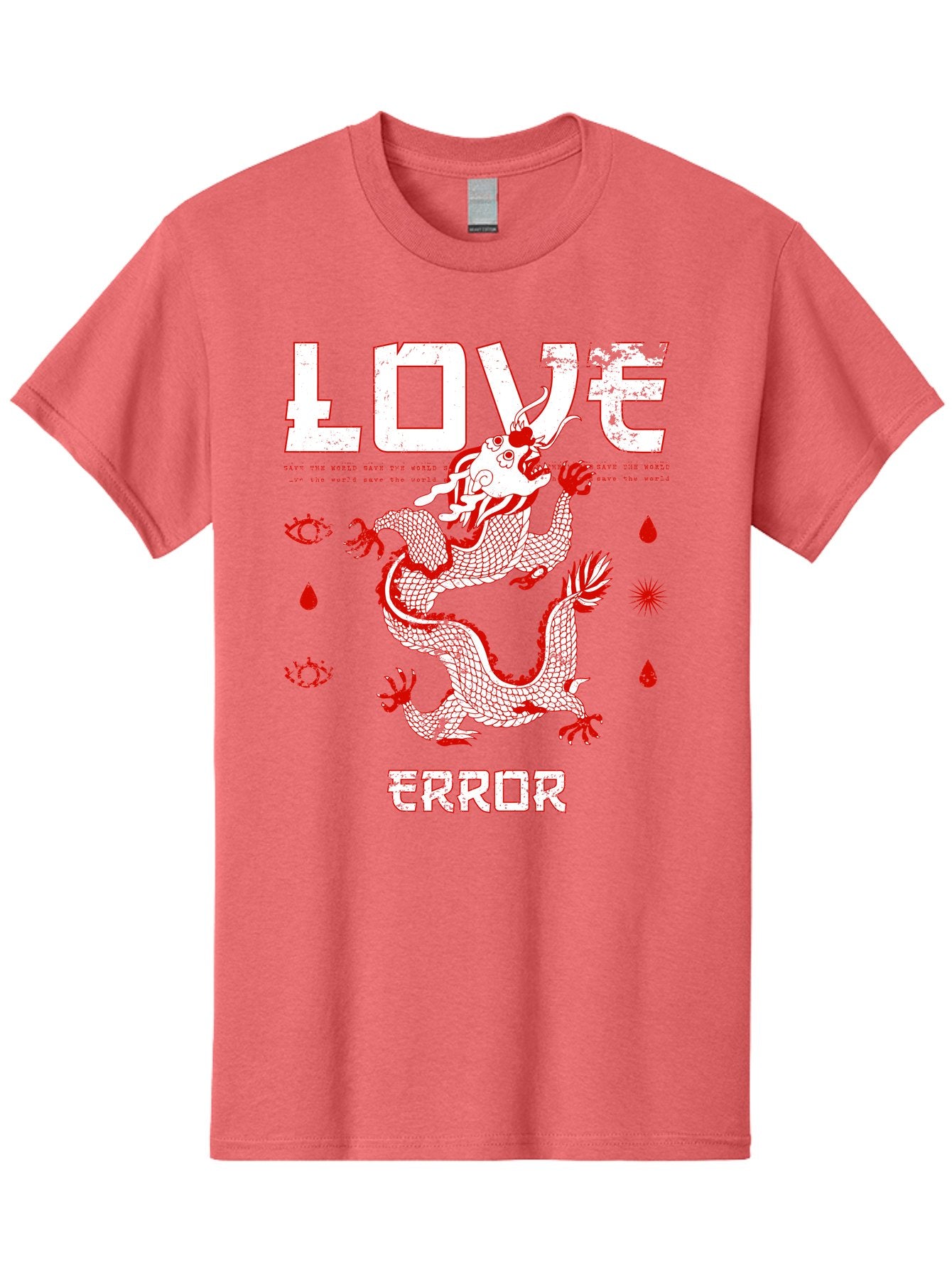 Love Error Men'S Graphic Tee, 100% Cotton, Comfortable Casual Summer Wear, Machine Washable, Dragon Graphic, Love Error Message, Red Dragon Illustration, Bold Typography, Abstract Shapes, Symbolic Art, Emotional Expression, Edgy Design Aae466 13